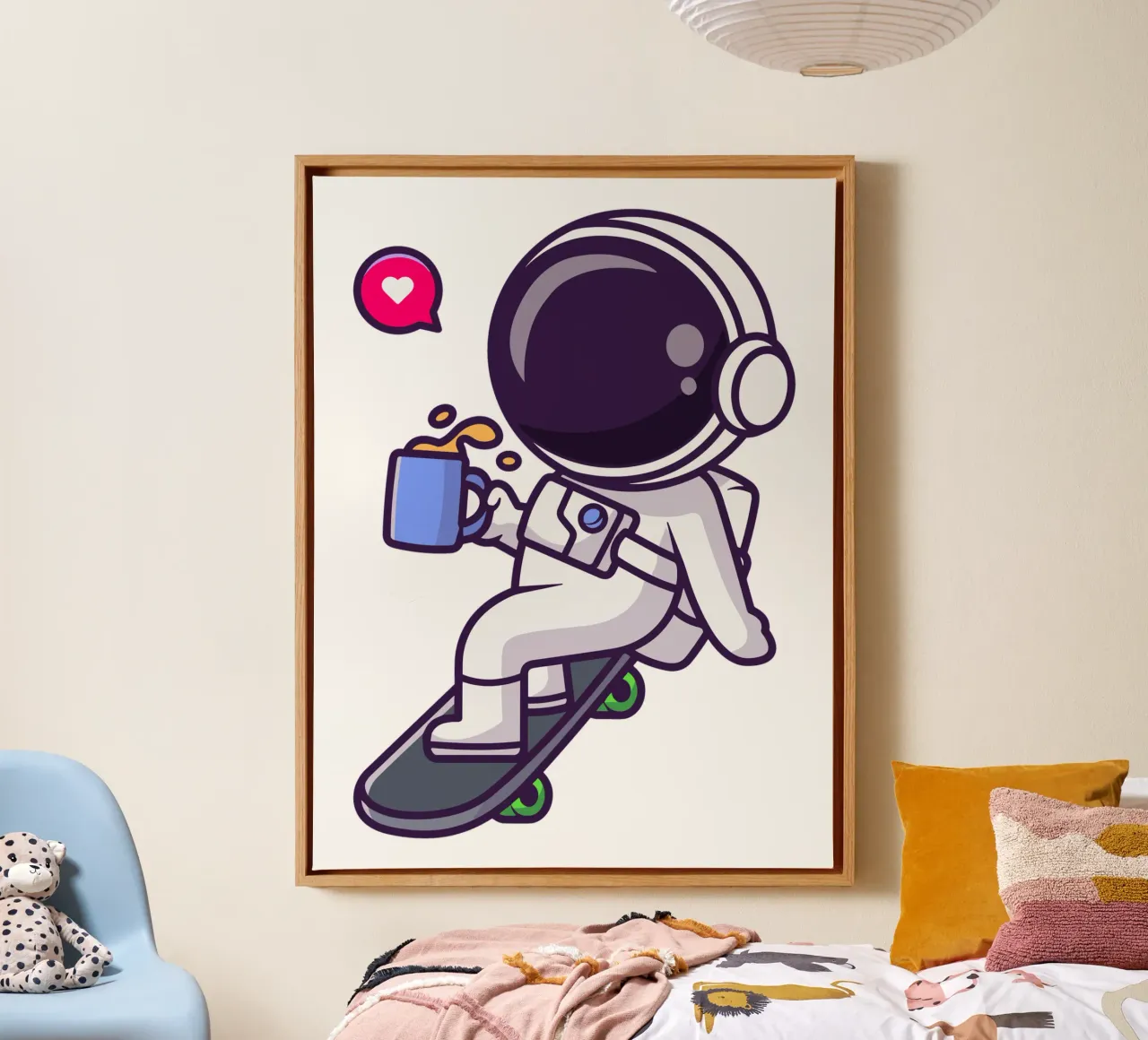 Cute astronaut playing skateboard with coffee canvas by brockcon Shop