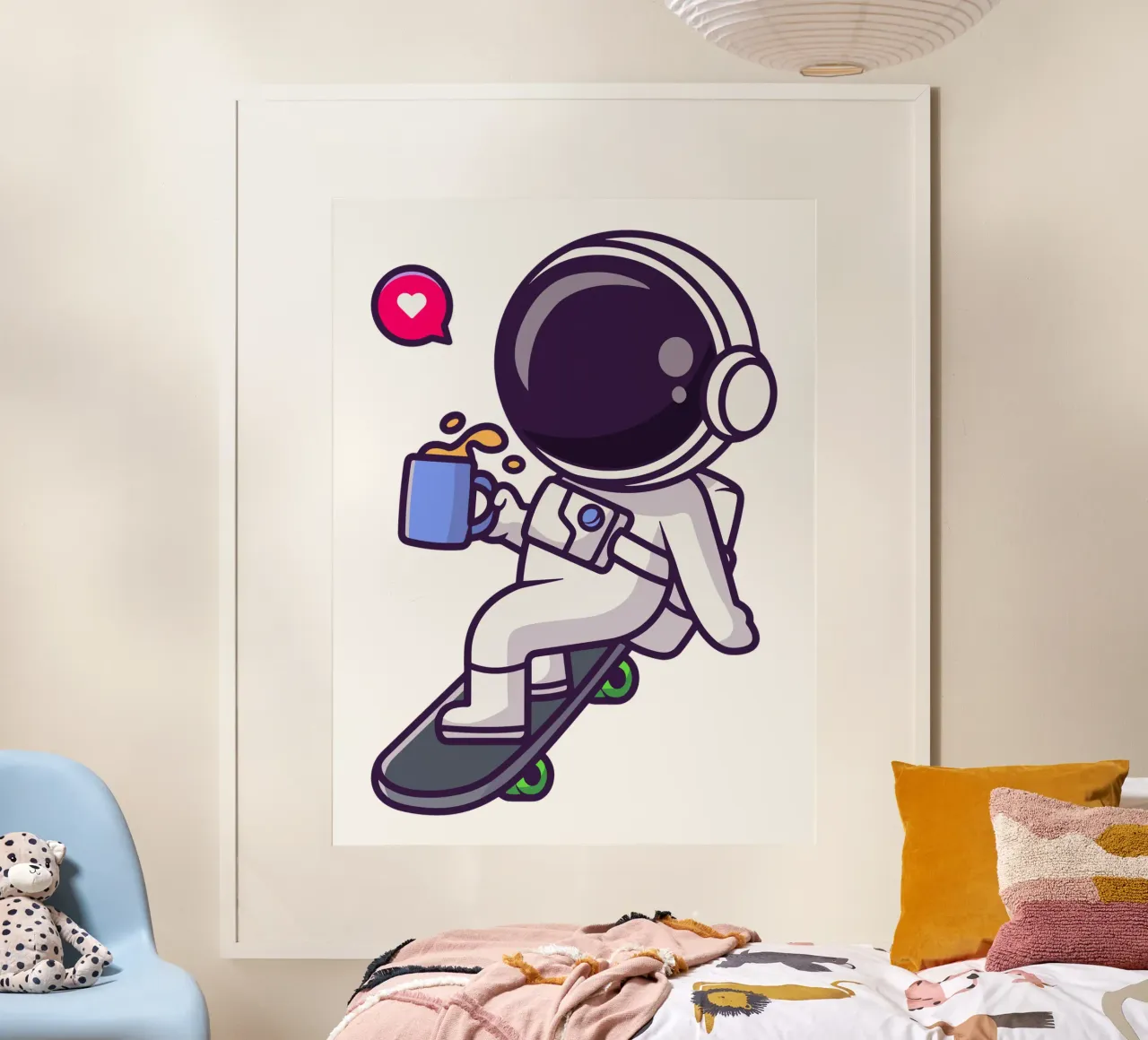 Astronauta carino che gioca con lo skateboard con il caffè carta hahnemühle da brockcon Shop