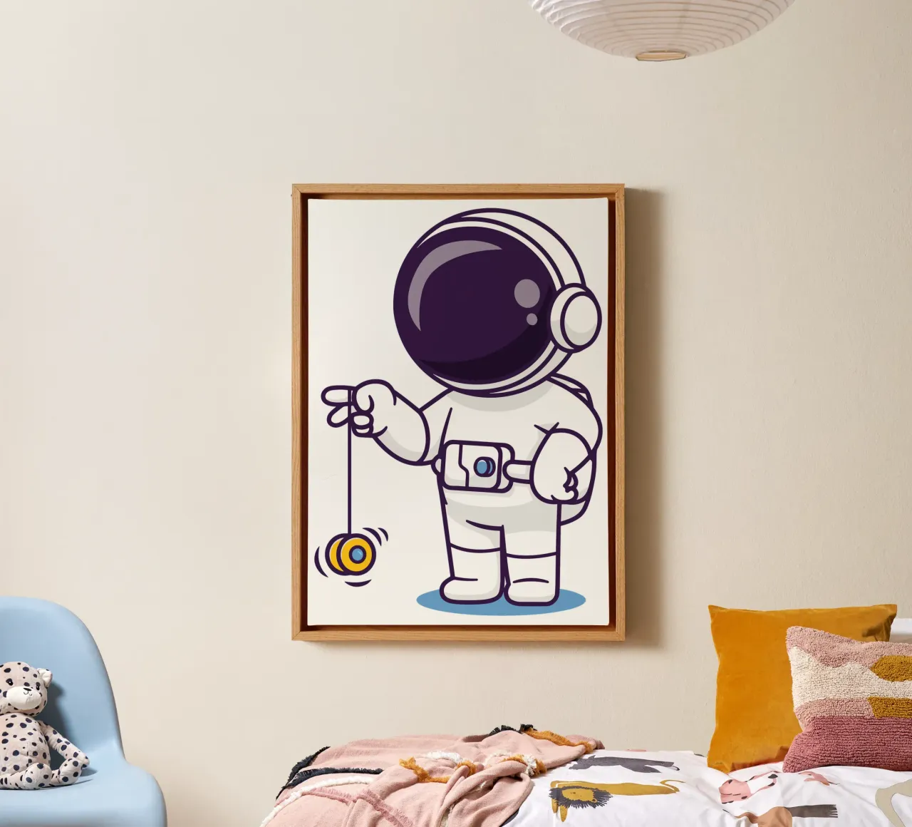 Astronauta carino che gioca a yoyo tela con Cornice a cassetta da brockcon Shop