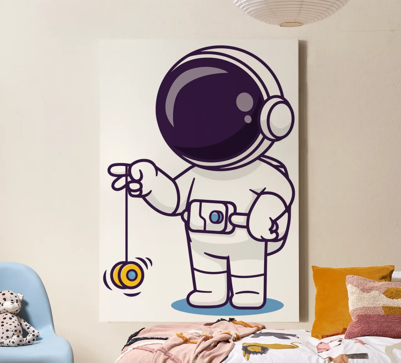 Astronauta carino che gioca a yoyo tela con Cornice a cassetta da brockcon Shop