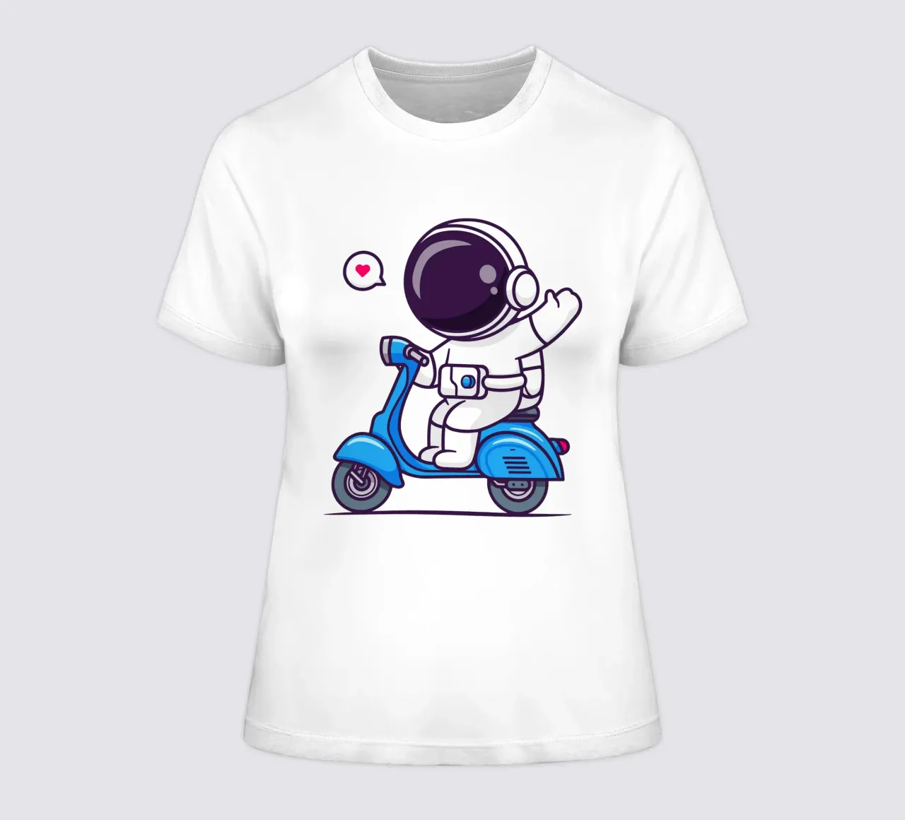 Cute astronaut waving hand on scooter women's fitted t-shirt by brockcon Shop