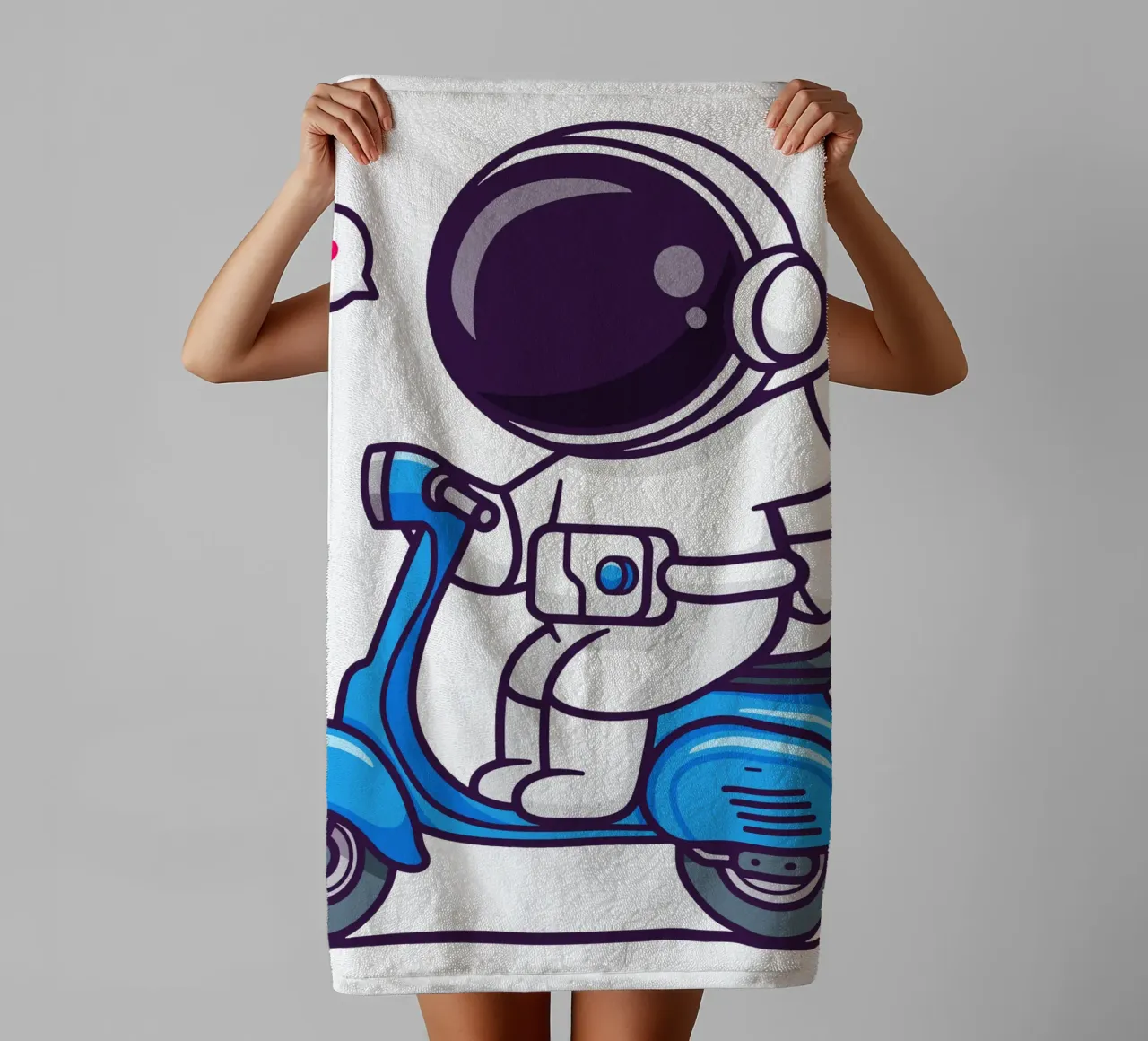 Astronaute mignon faisant un signe de la main sur un scooter serviette de bain de brockcon Shop