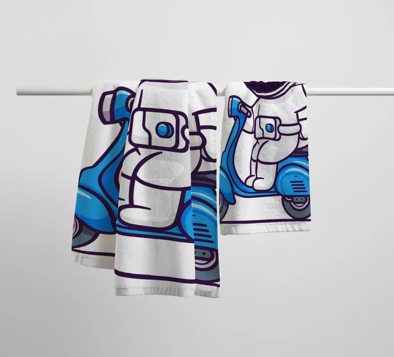Astronaute mignon faisant un signe de la main sur un scooter serviette de bain de brockcon Shop