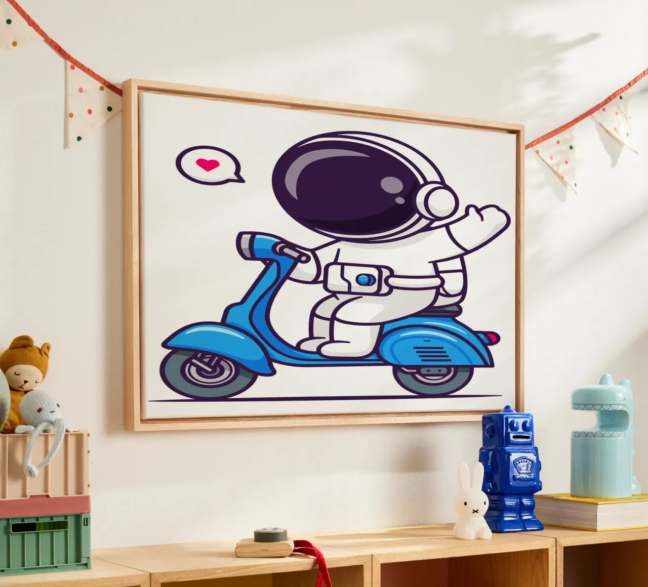 Cute astronaut waving hand on scooter canvas by brockcon Shop