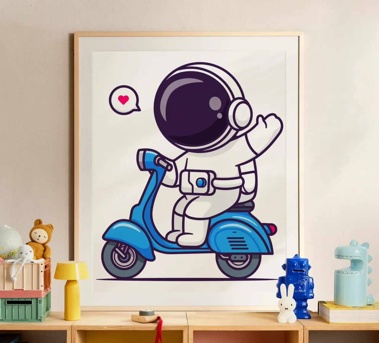 Astronaute mignon faisant un signe de la main sur un scooter hahnemühle de brockcon Shop