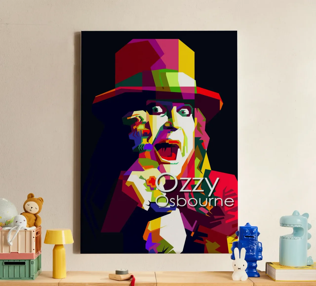 Ozzy Osbourne Metalen Kunst WPAP Nu Trending canvas met Baklijst van Artkreator