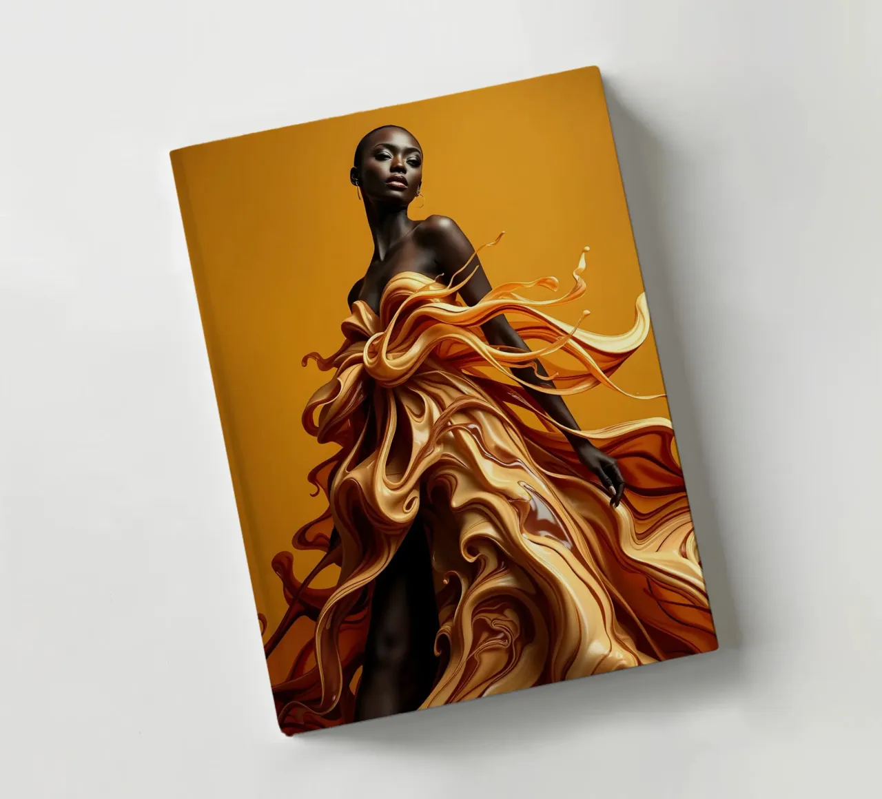 La déesse de la mode dans une robe en latte macchiato liquide carnet de notes de Anita's Dream