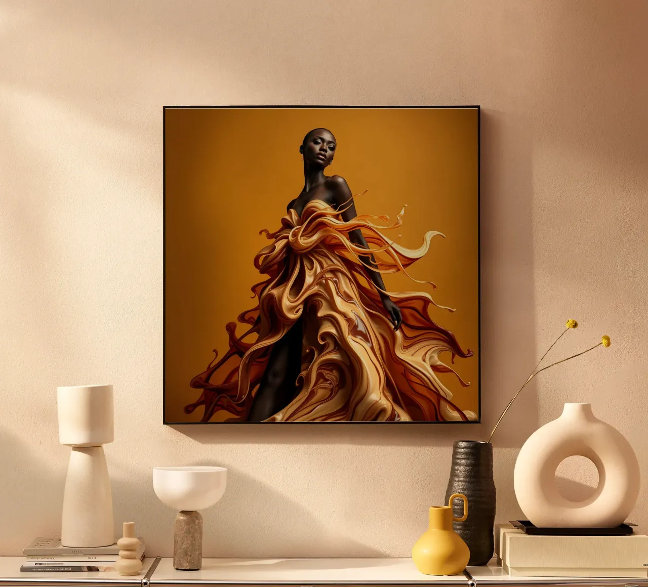 Dea della moda in abito Liquid Latte Macchiato plexiglass da Anita's Dream
