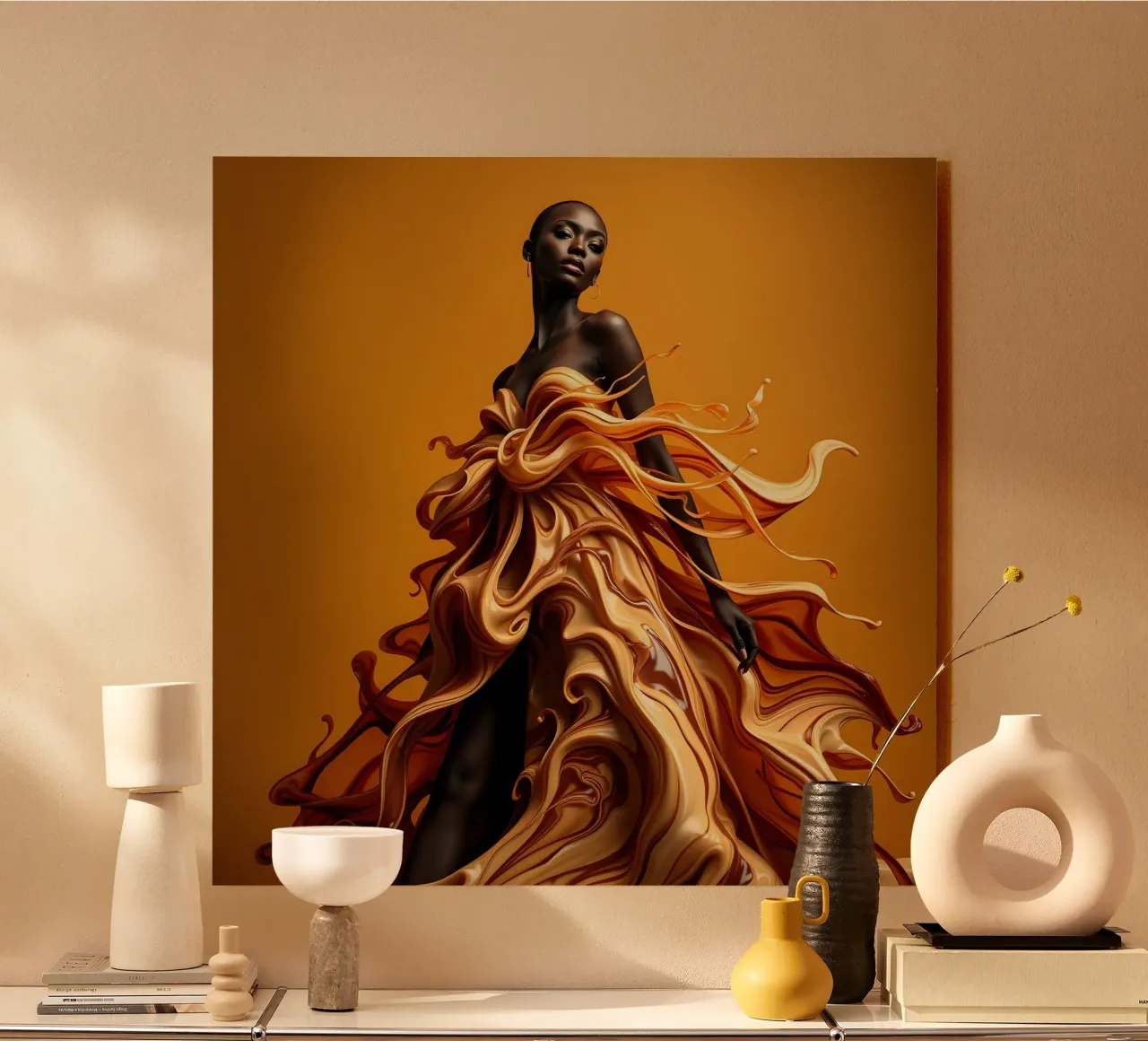 Dea della moda in abito Liquid Latte Macchiato plexiglass da Anita's Dream