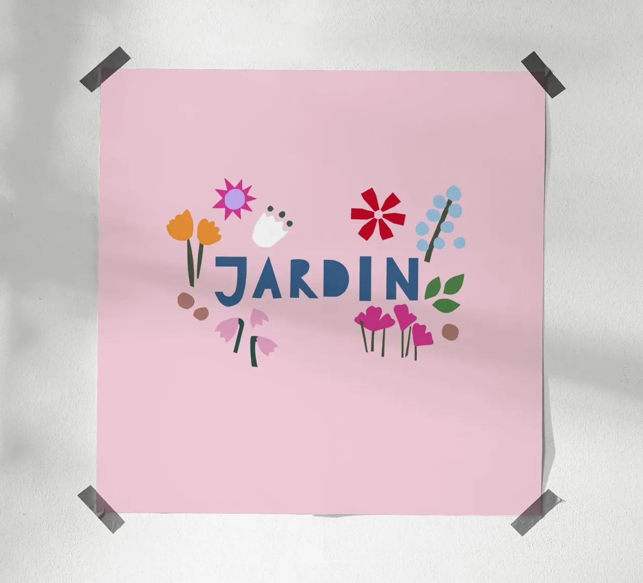 Jardin Papercut rosa poster with wooden frame by Iris Knabenschuh Design