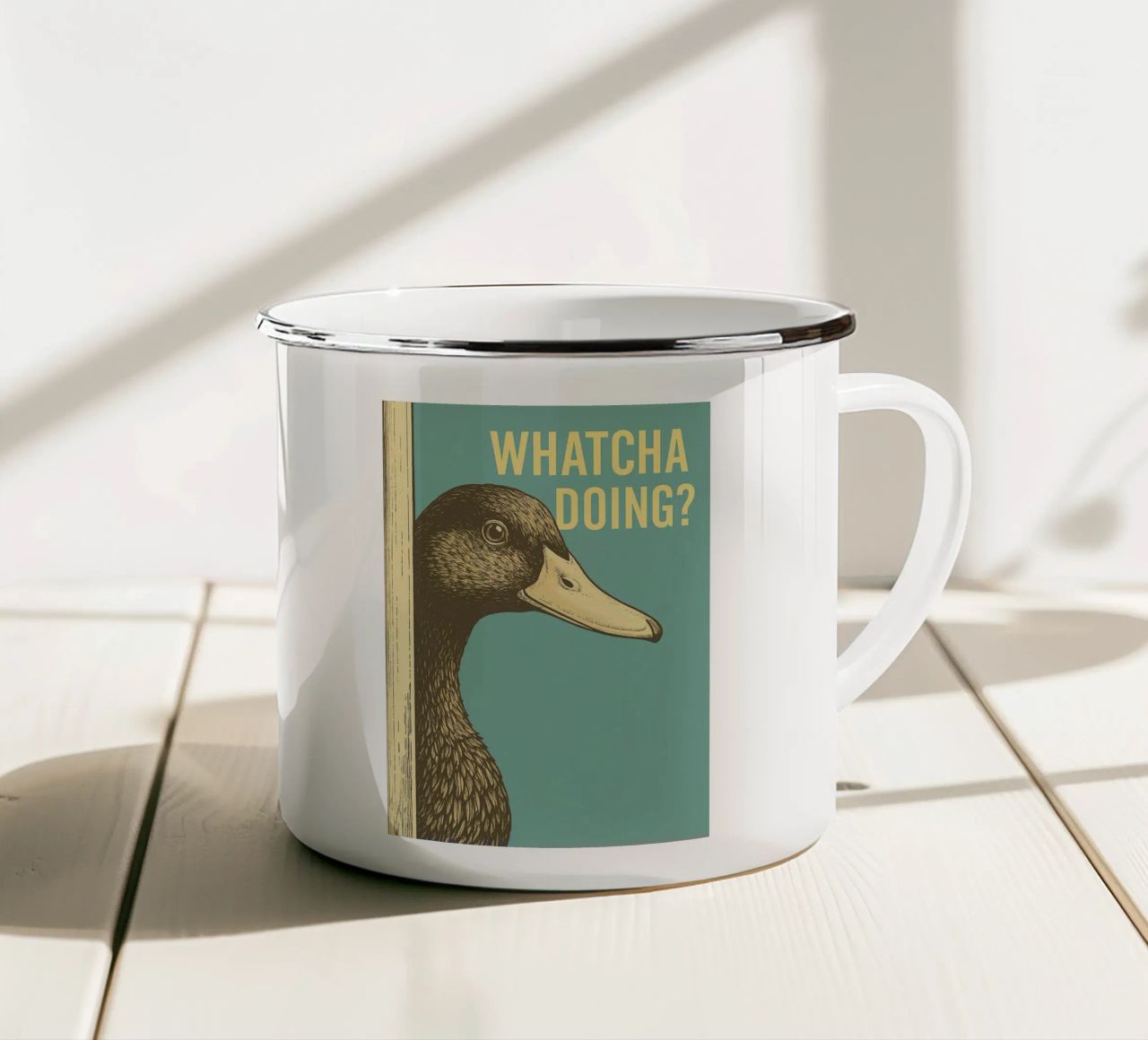 Funny Duck Whatcha Doing Funny Badezimmer Emaille Tasse von the gindils