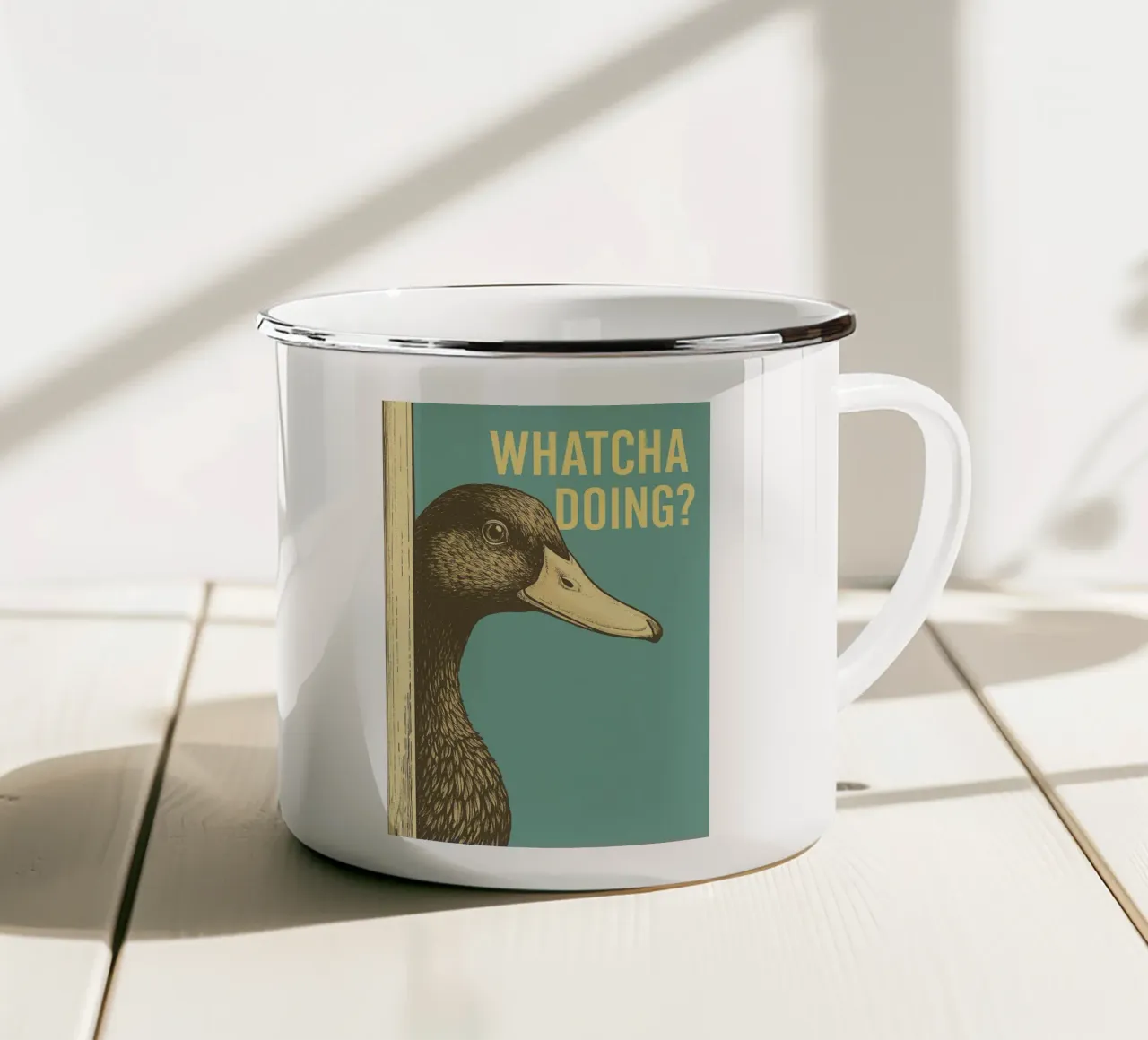 Funny Duck Whatcha Doing Funny Badezimmer Emaille Tasse von the gindils