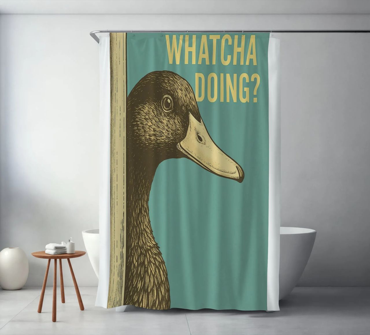 Funny Duck Whatcha Doing Funny Badezimmer Duschvorhang von the gindils