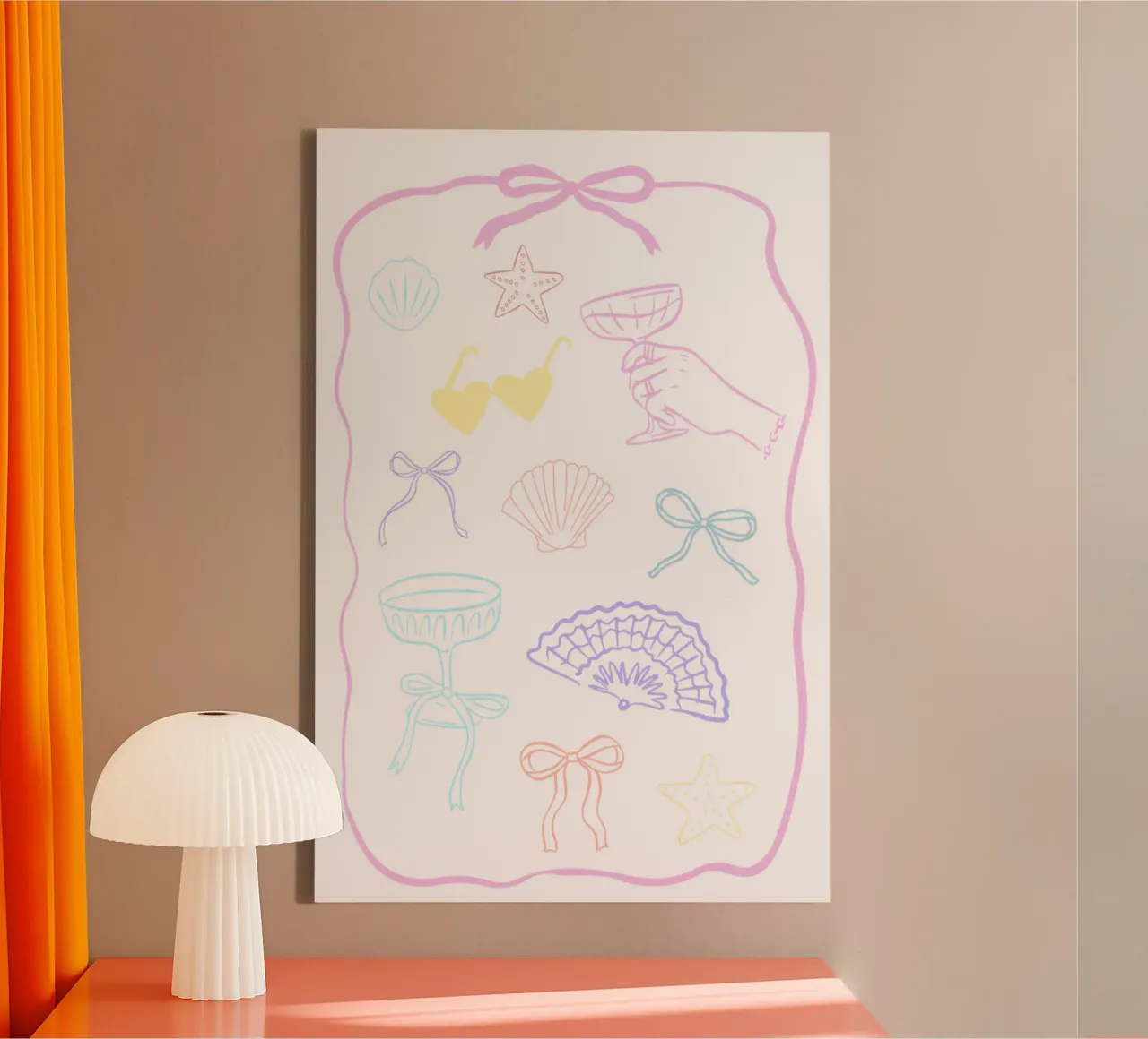 Cute Bow Summer Print, Sea Shell, Cocktail Print canvas by Coquette Club
