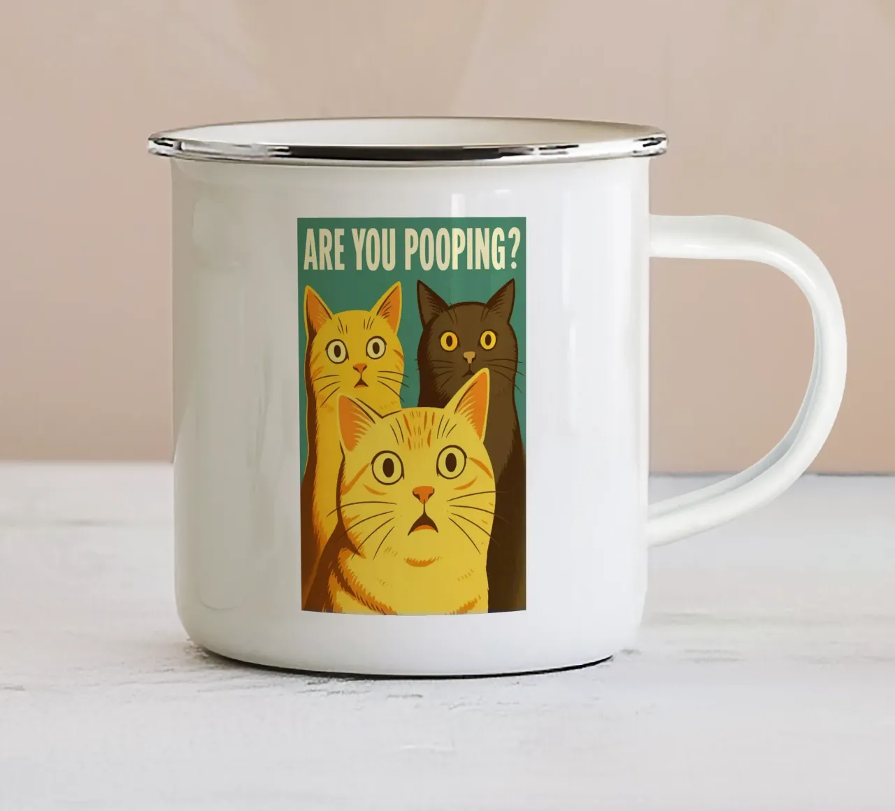 Divertente gatto da toilette Are You Pooping Art tazza in smalto da the gindils