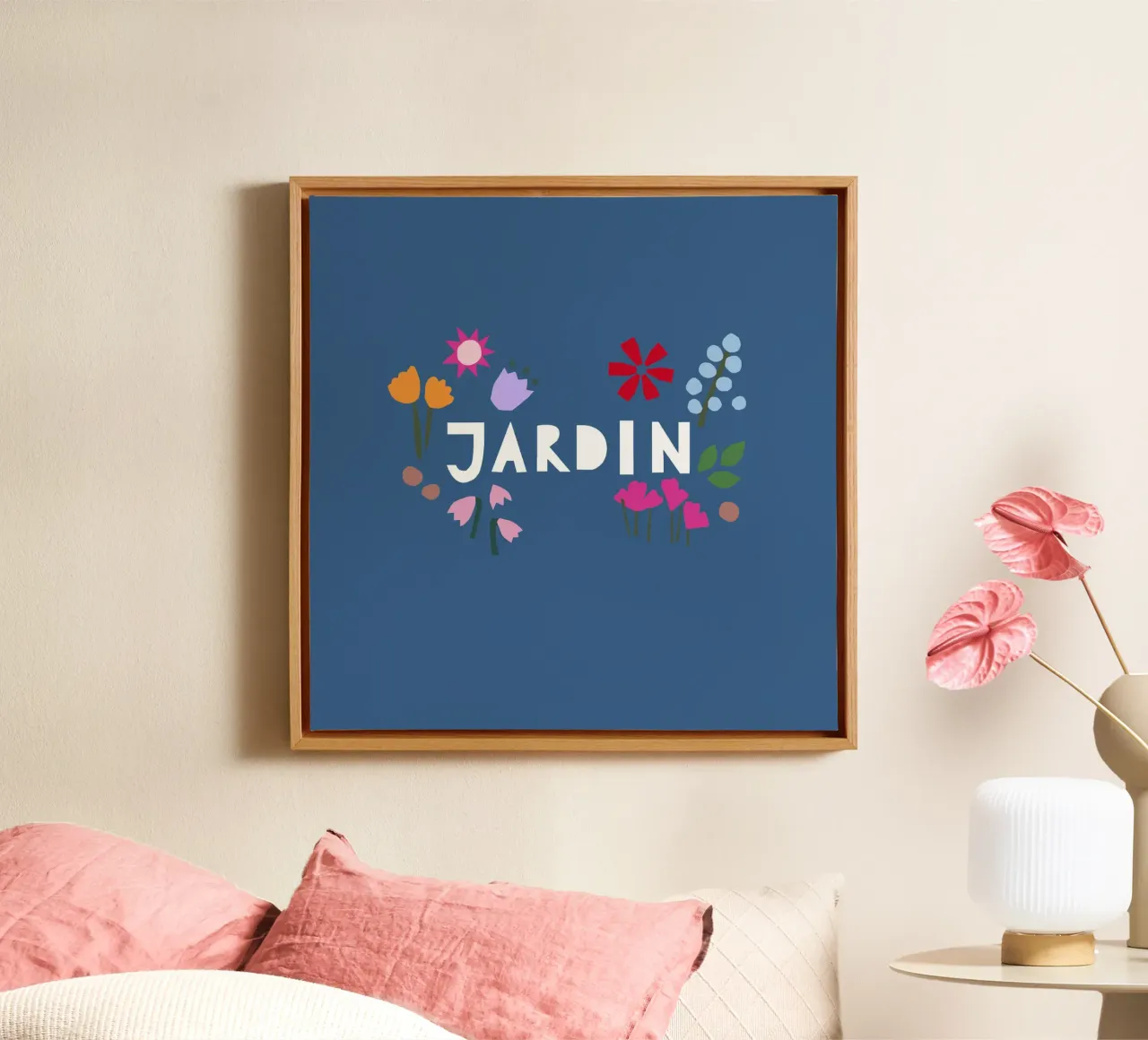 Jardin Papercut blau canvas with Floater frame by Iris Knabenschuh Design