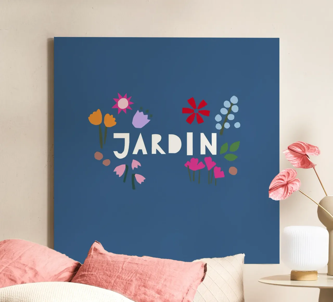 Jardin Papercut blau canvas with Floater frame by Iris Knabenschuh Design
