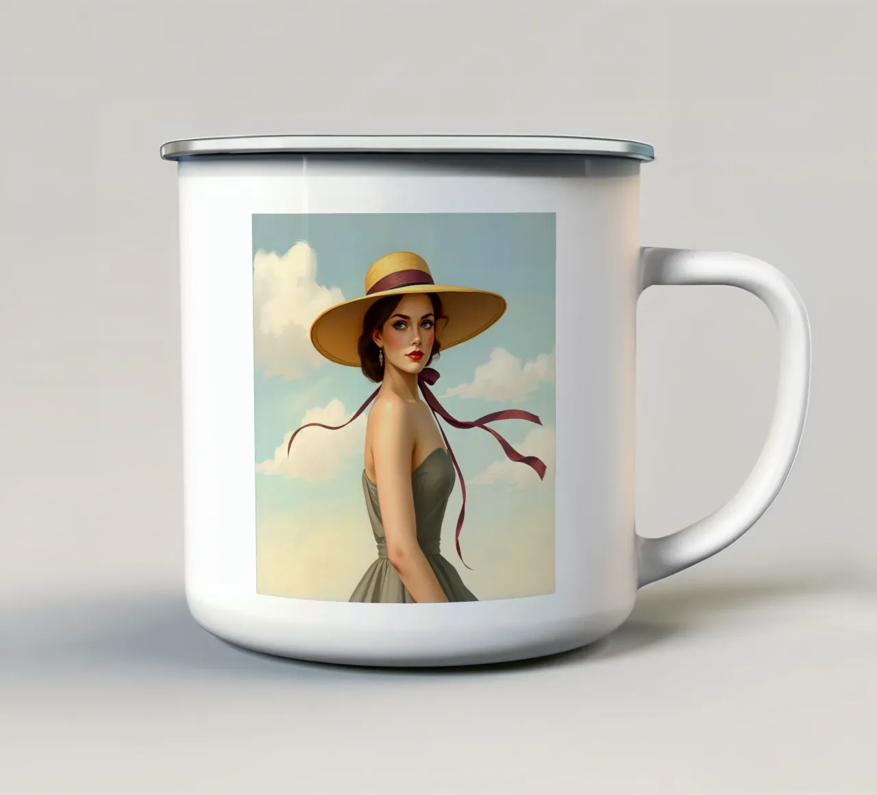 Signora con cappello tazza in smalto da Anita's Dream