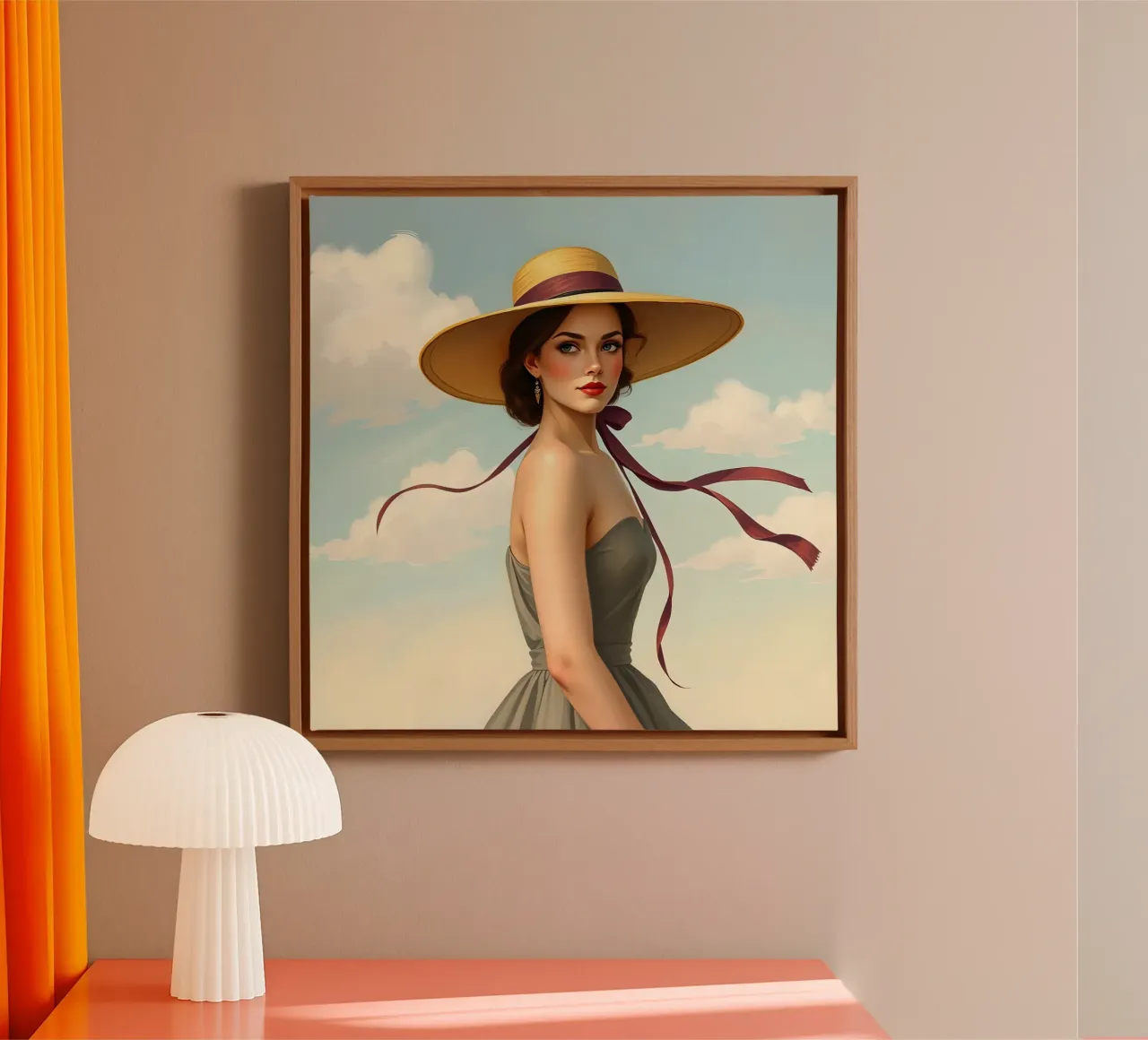 Signora con cappello tela con Cornice a cassetta da Anita's Dream