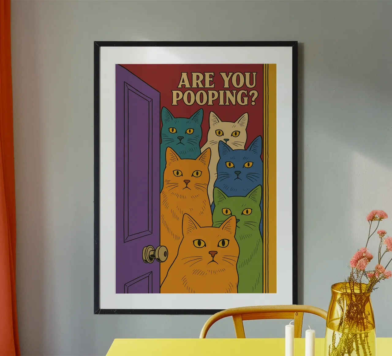 Lijntekening Knijpende Neus Grappig Badkamer poster van the gindils