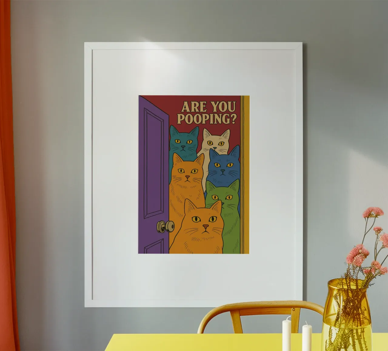 Lijntekening Knijpende Neus Grappig Badkamer poster van the gindils