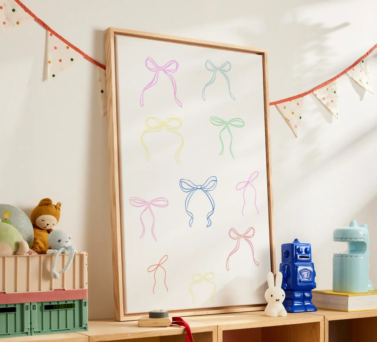 Cute Colourful Bow Print canvas with Floater frame by Coquette Club