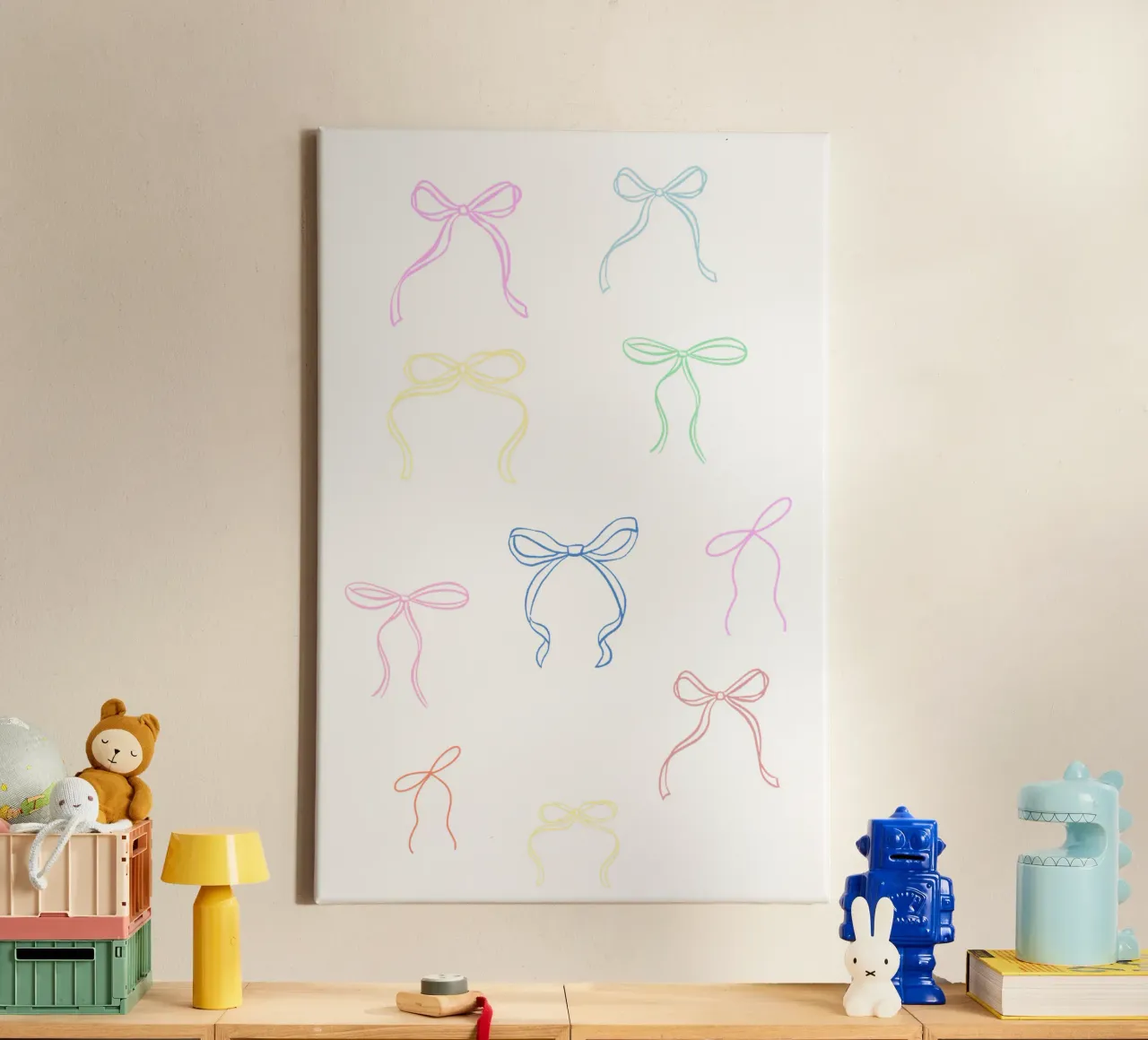 Cute Colourful Bow Print canvas with Floater frame by Coquette Club