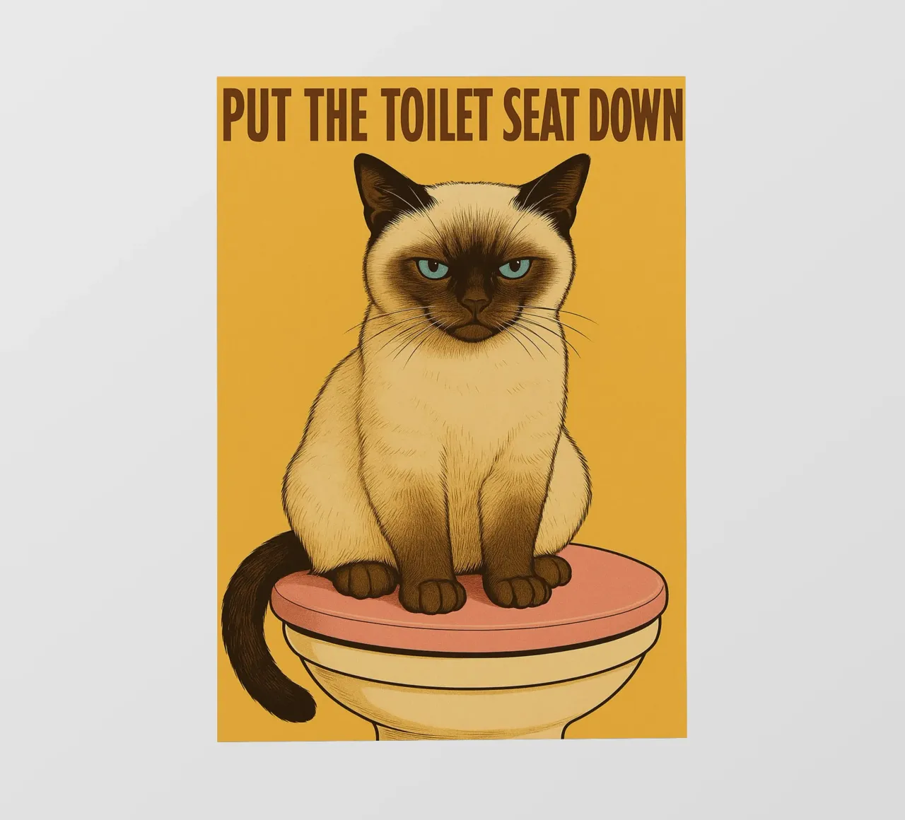 Legen Sie den Toilettensitz nach unten Katze lustig Badezimmer Fototapete von the gindils