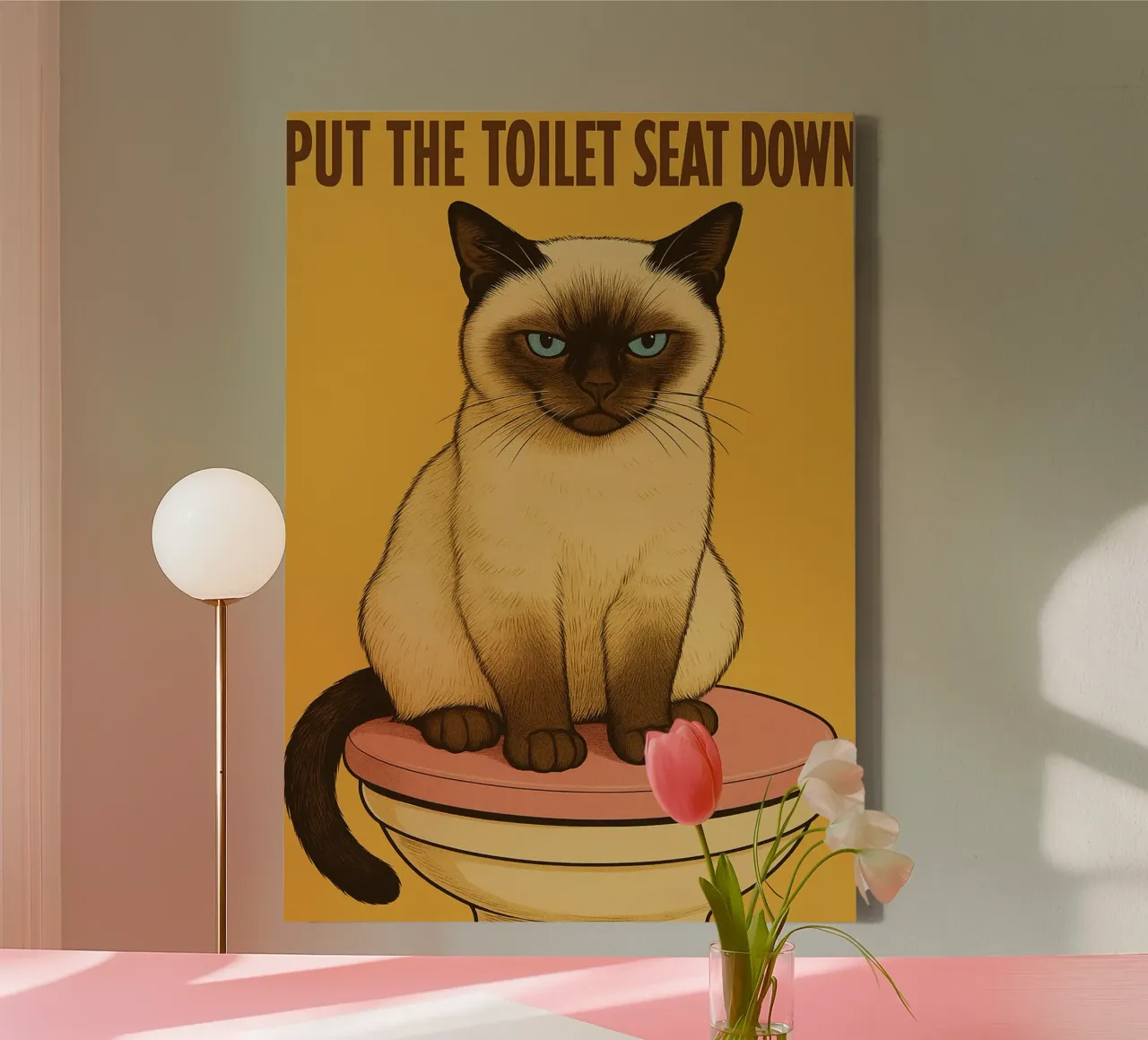 Doe de wc-bril naar beneden Kat Grappige Badkamer canvas van the gindils