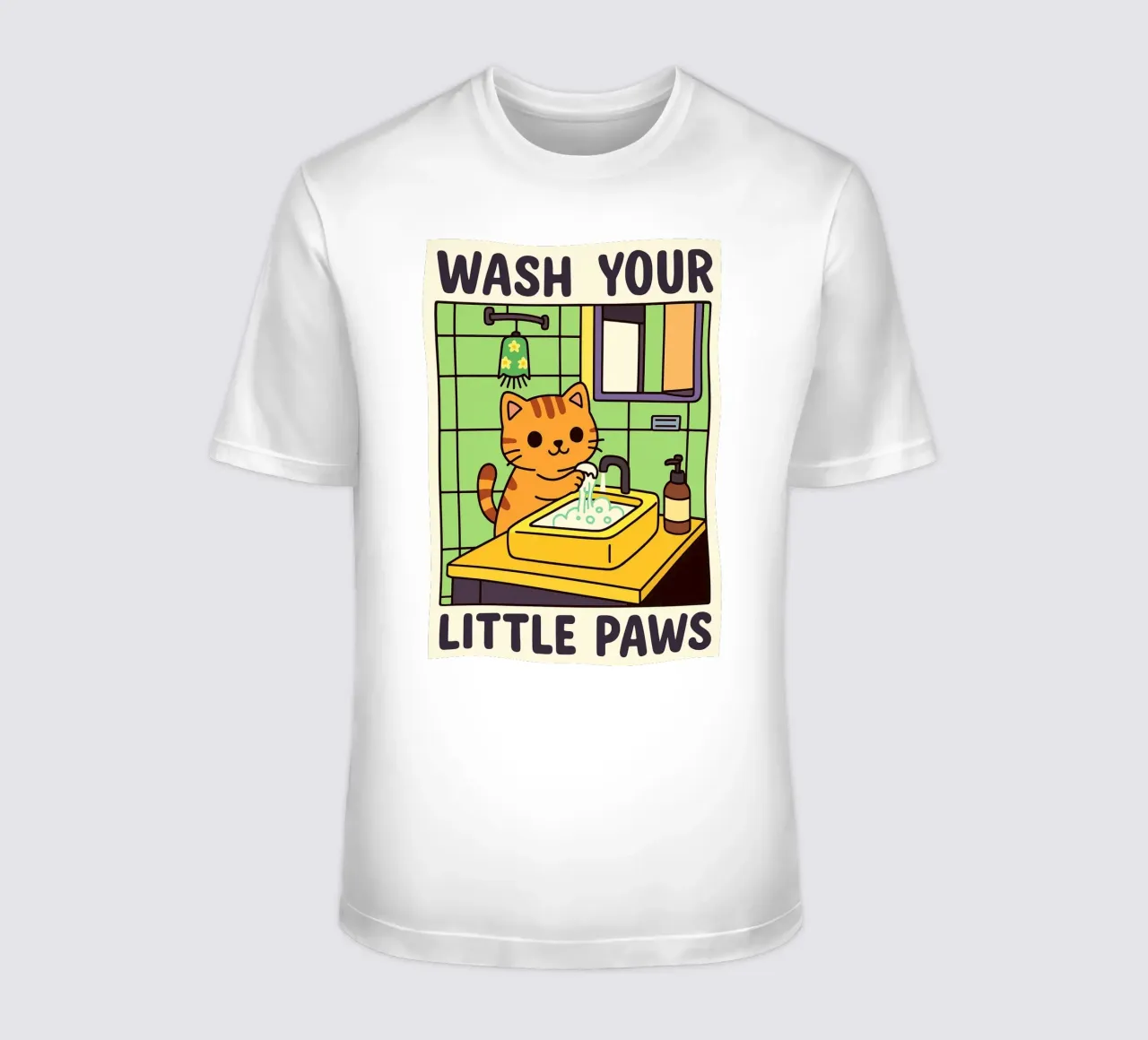 Gatto che si lava le zampe Divertente design per il bagno t-shirt da the gindils