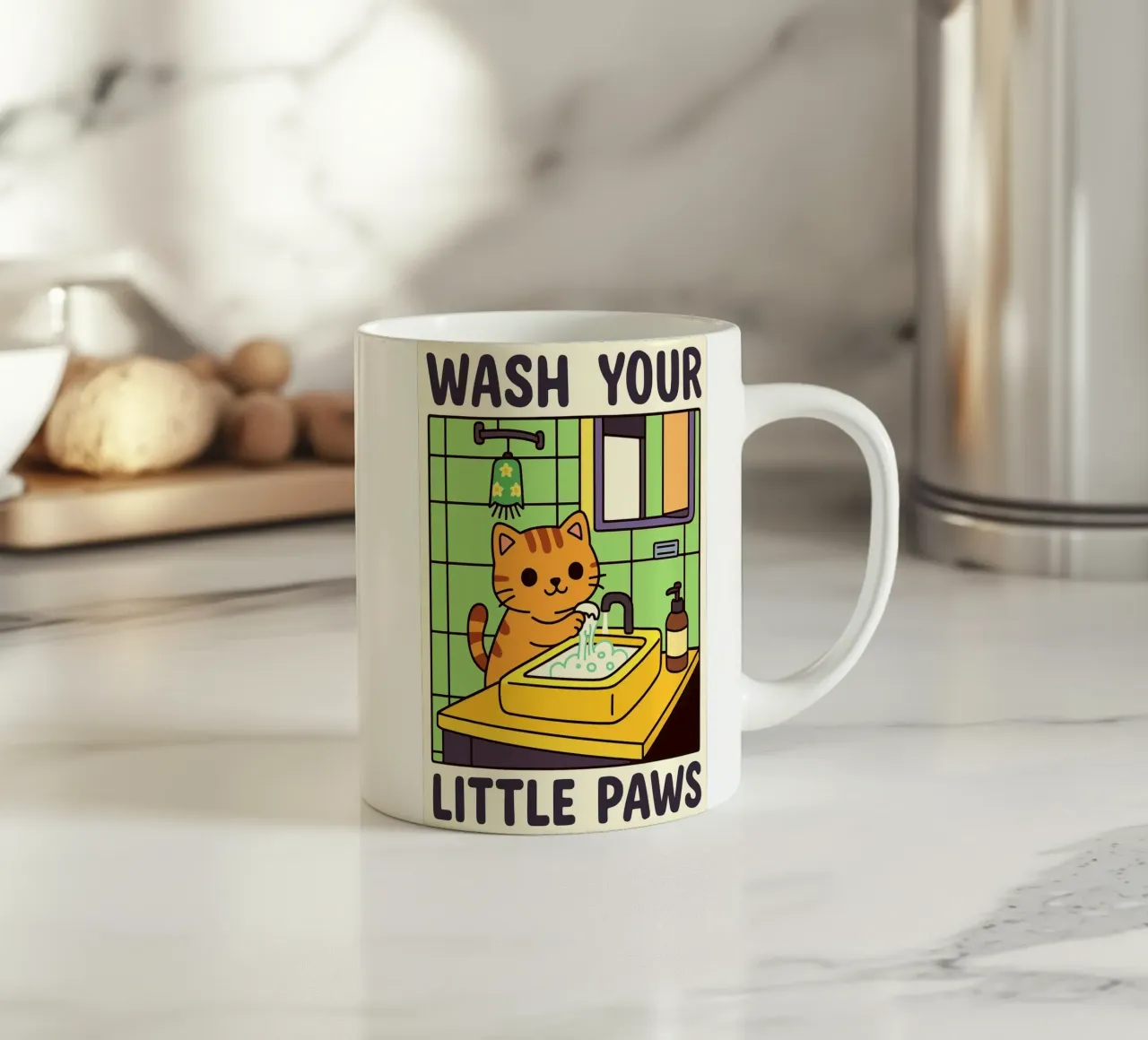 Gatto che si lava le zampe Divertente design per il bagno tazza in ceramica da the gindils