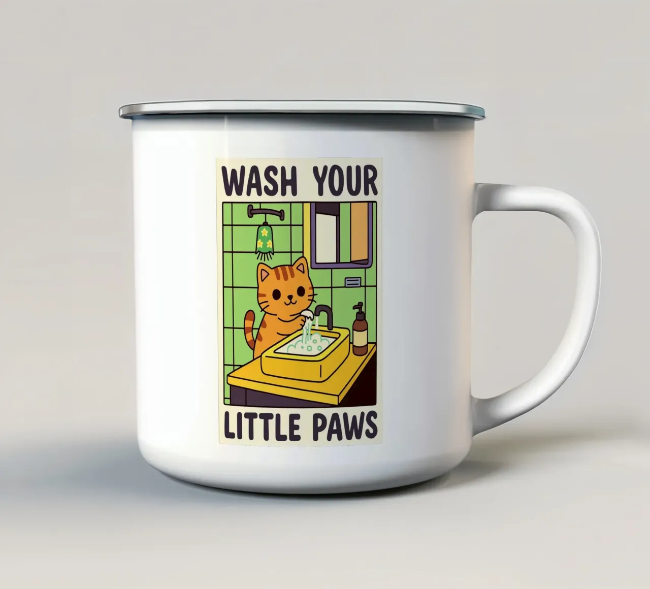 Gatto che si lava le zampe Divertente design per il bagno tazza in smalto da the gindils