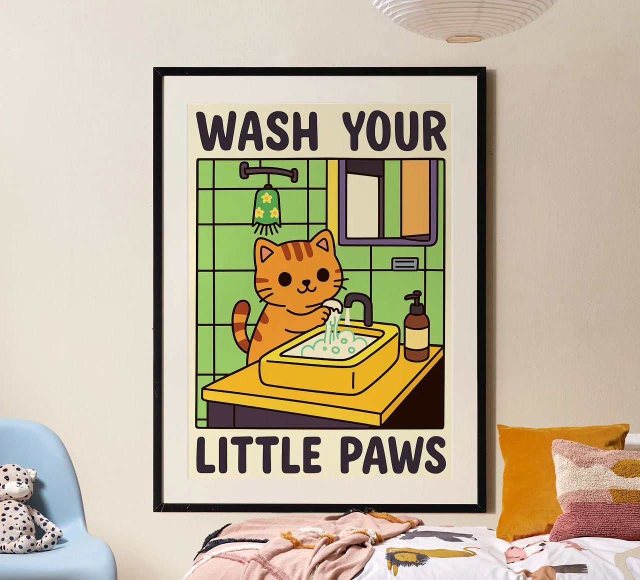 Wash your Paws Cat Funny Bathroom Art Design poster de the gindils