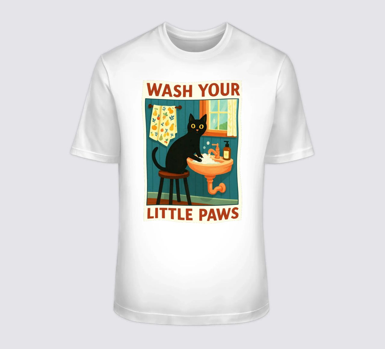 Wash your Paws Black Cat Funny Bathroom Art (Lavez vos pattes, chat noir, art de la salle de bain) t-shirt de the gindils