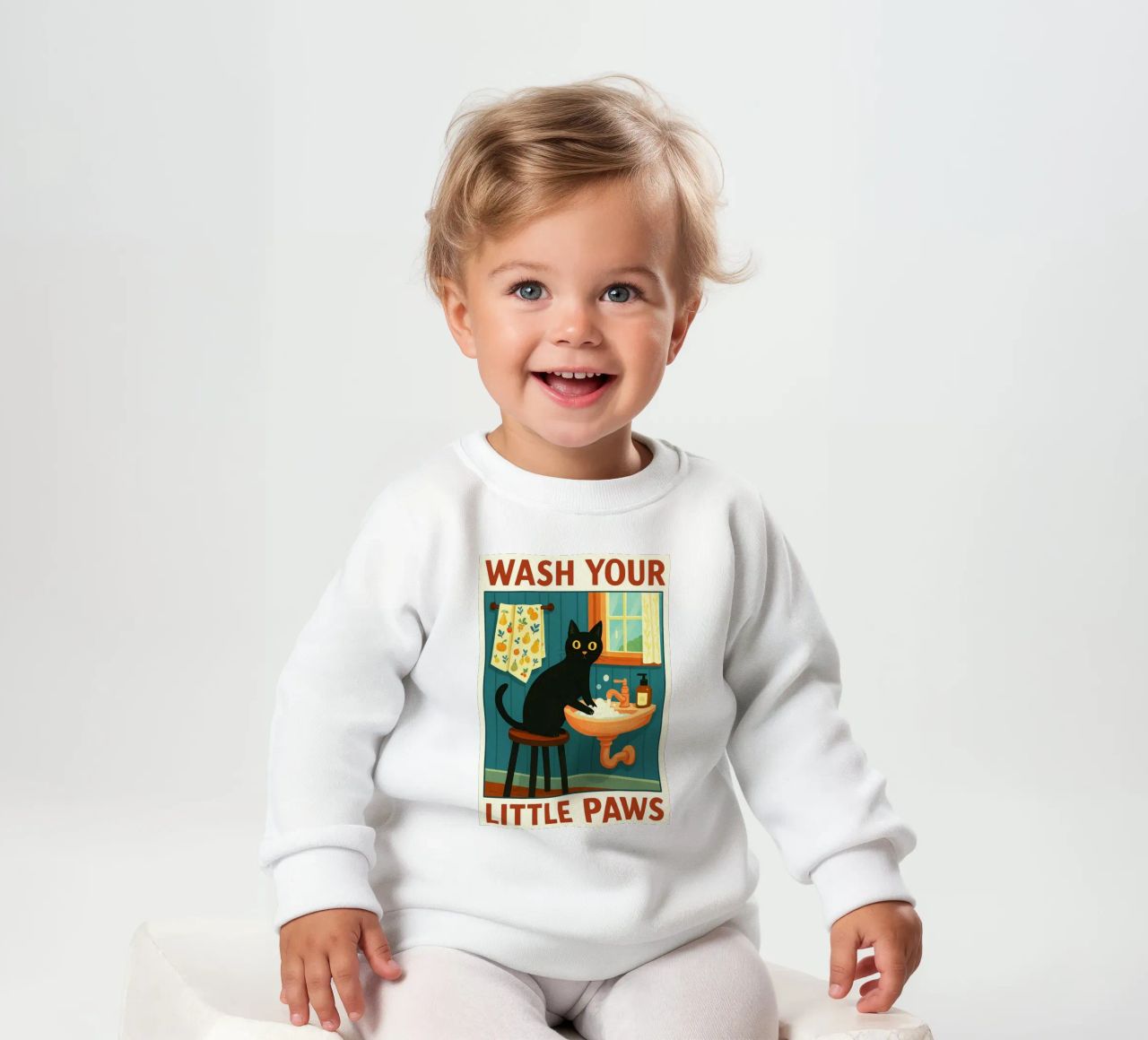 Wash your Paws Black Cat Funny Bathroom Art (Lavez vos pattes, chat noir, art de la salle de bain) sweat pour bébé de the gindils