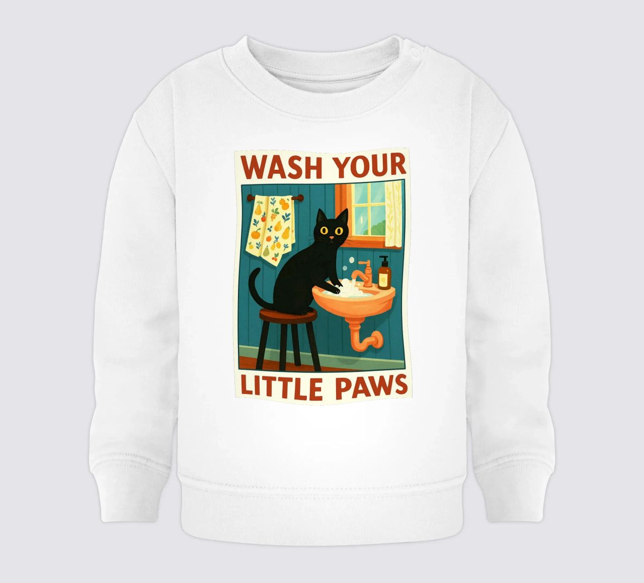Wash your Paws Black Cat Funny Bathroom Art (Lavez vos pattes, chat noir, art de la salle de bain) sweat pour bébé de the gindils