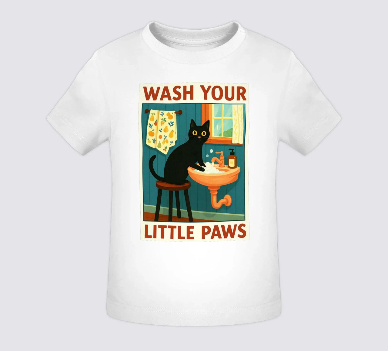 Wash your Paws Black Cat Funny Bathroom Art (Lavez vos pattes, chat noir, art de la salle de bain) t-shirt pour bébé de the gindils