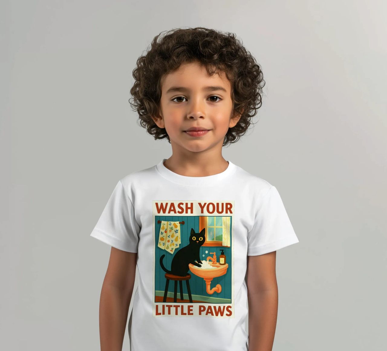 Wash your Paws Black Cat Funny Bathroom Art (Lavez vos pattes, chat noir, art de la salle de bain) t-shirt enfant de the gindils