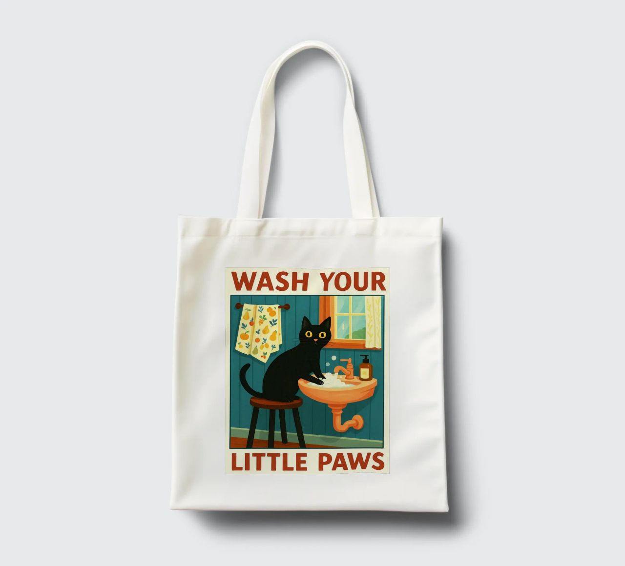 Wash your Paws Black Cat Funny Bathroom Art (Lavez vos pattes, chat noir, art de la salle de bain) tote bag de the gindils