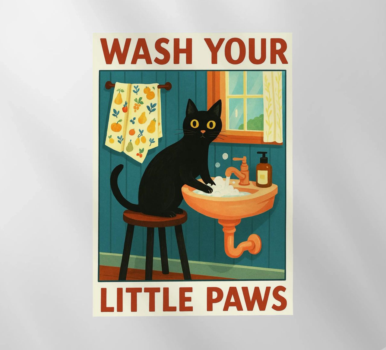 Wash your Paws Black Cat Funny Bathroom Art (Lavez vos pattes, chat noir, art de la salle de bain) film rétro-éclairé de the gindils