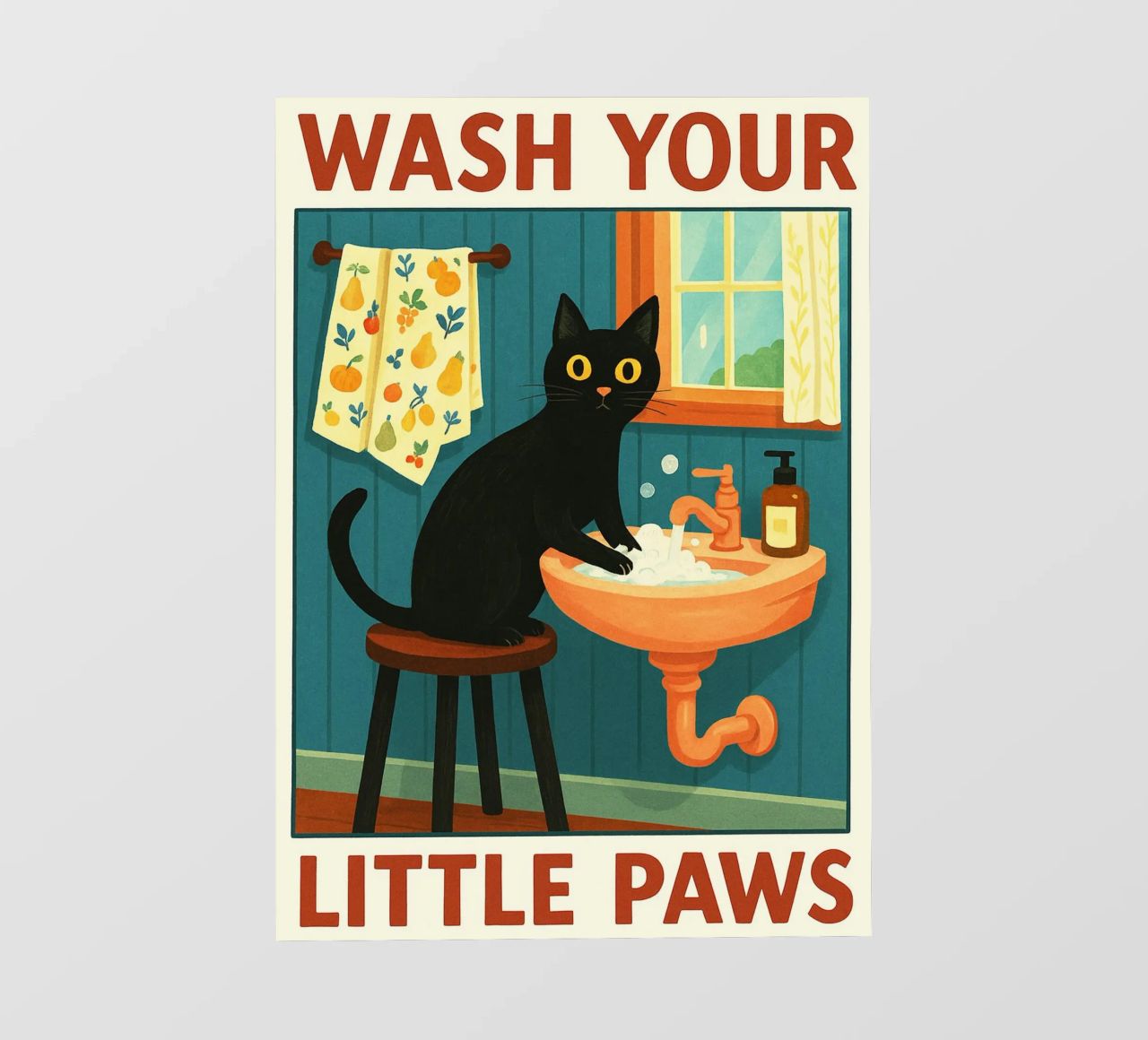 Wash your Paws Black Cat Funny Bathroom Art (Lavez vos pattes, chat noir, art de la salle de bain) film rétro-éclairé de the gindils