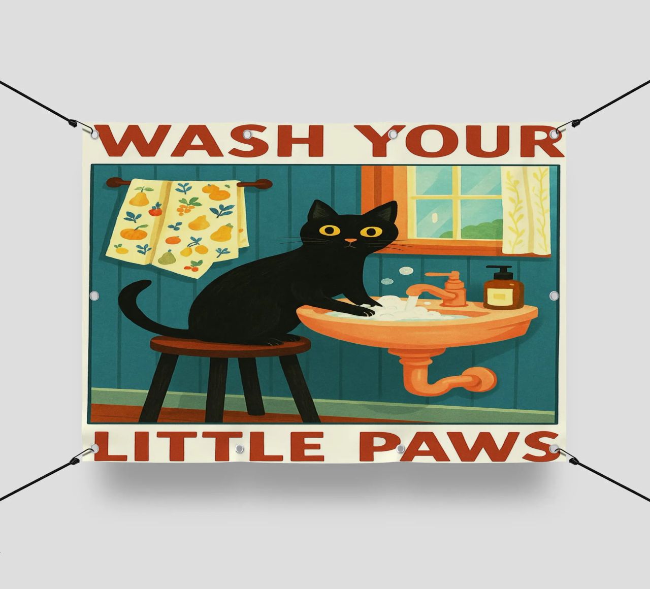Wash your Paws Black Cat Funny Bathroom Art (Lavez vos pattes, chat noir, art de la salle de bain) bâche pvc de the gindils
