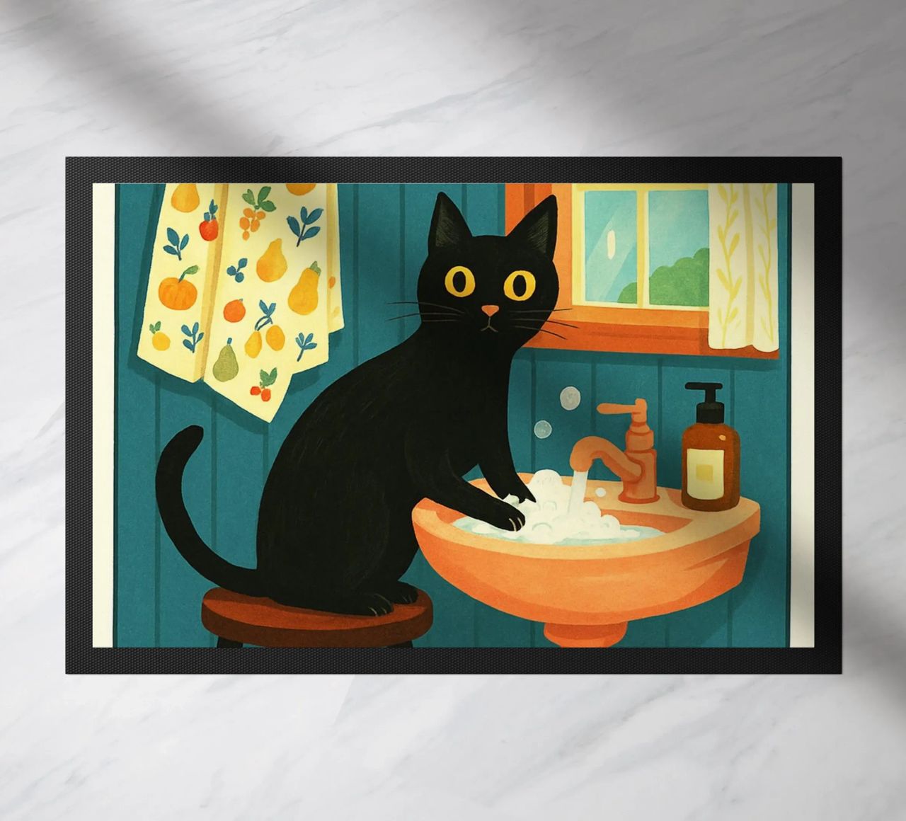 Wash your Paws Black Cat Funny Bathroom Art (Lavez vos pattes, chat noir, art de la salle de bain) paillasson de the gindils