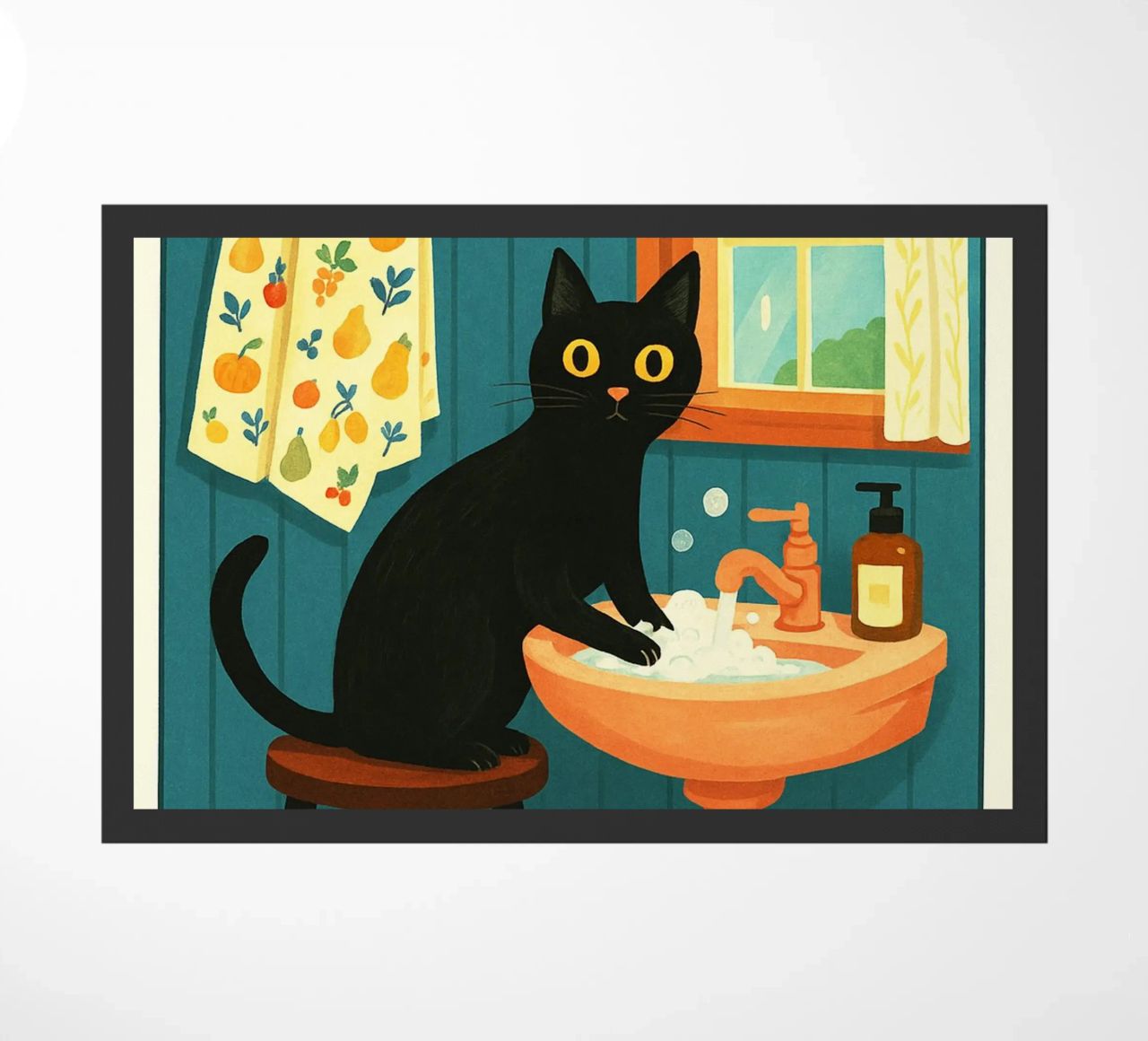 Wash your Paws Black Cat Funny Bathroom Art (Lavez vos pattes, chat noir, art de la salle de bain) paillasson de the gindils