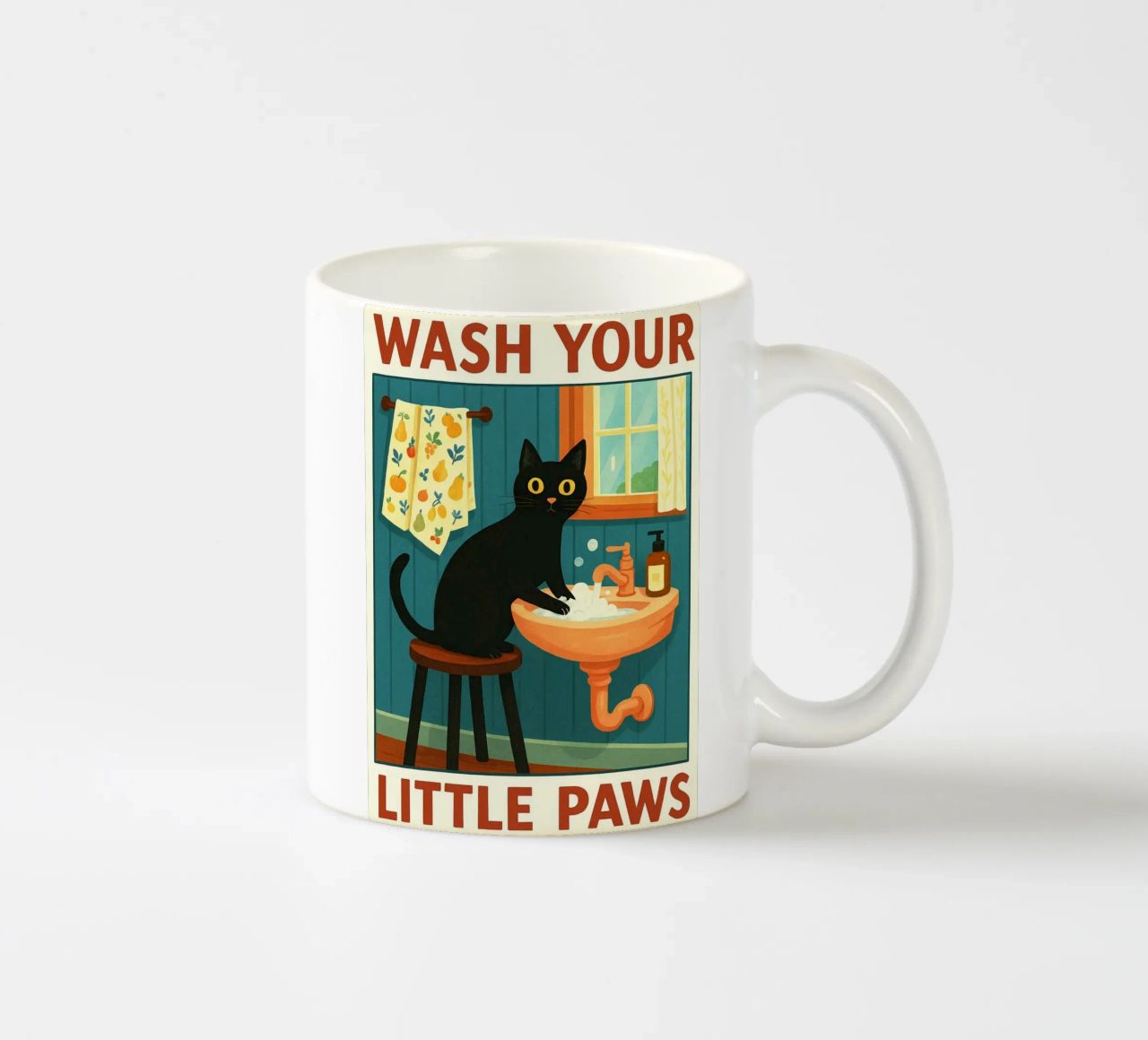 Wash your Paws Black Cat Funny Bathroom Art (Lavez vos pattes, chat noir, art de la salle de bain) mug en céramique de the gindils