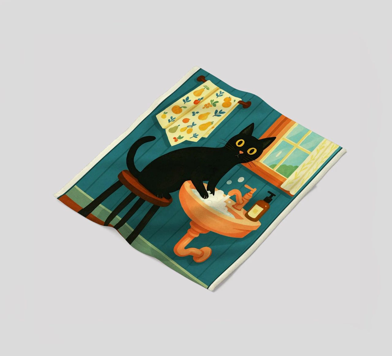 Wash your Paws Black Cat Funny Bathroom Art (Lavez vos pattes, chat noir, art de la salle de bain) plaid polaire de the gindils