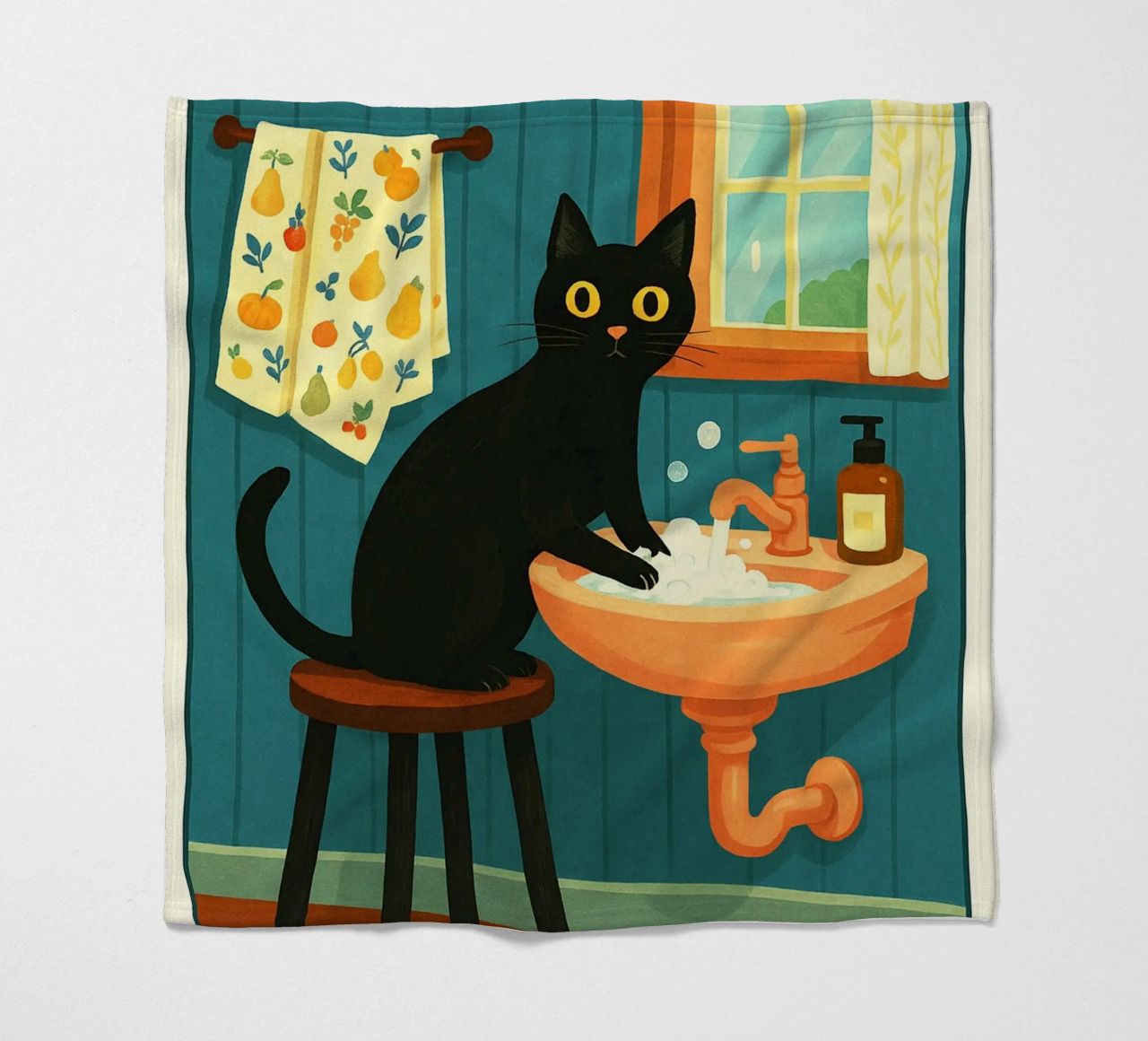 Wash your Paws Black Cat Funny Bathroom Art (Lavez vos pattes, chat noir, art de la salle de bain) plaid polaire de the gindils