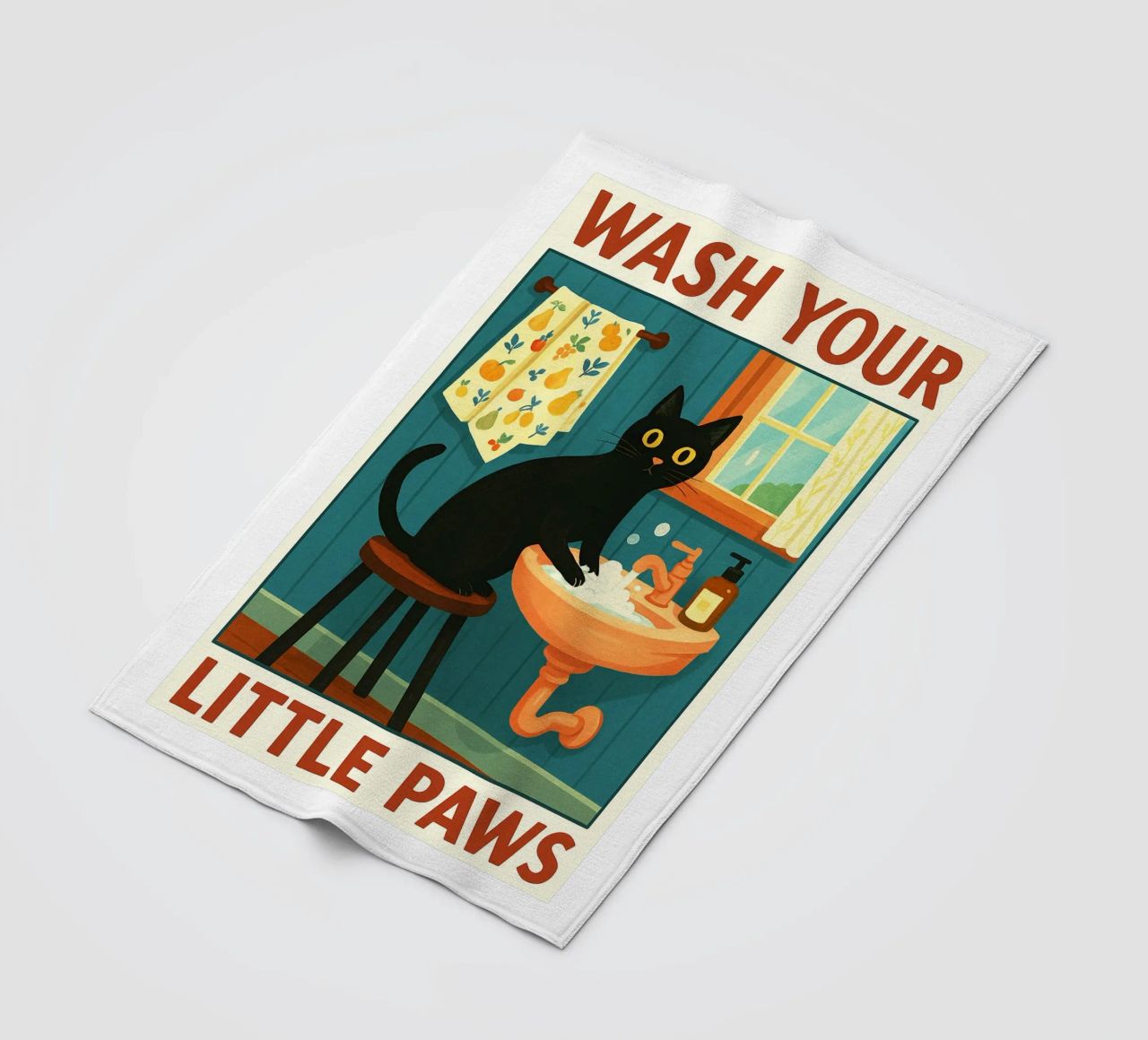 Wash your Paws Black Cat Funny Bathroom Art (Lavez vos pattes, chat noir, art de la salle de bain) plaid polaire de the gindils