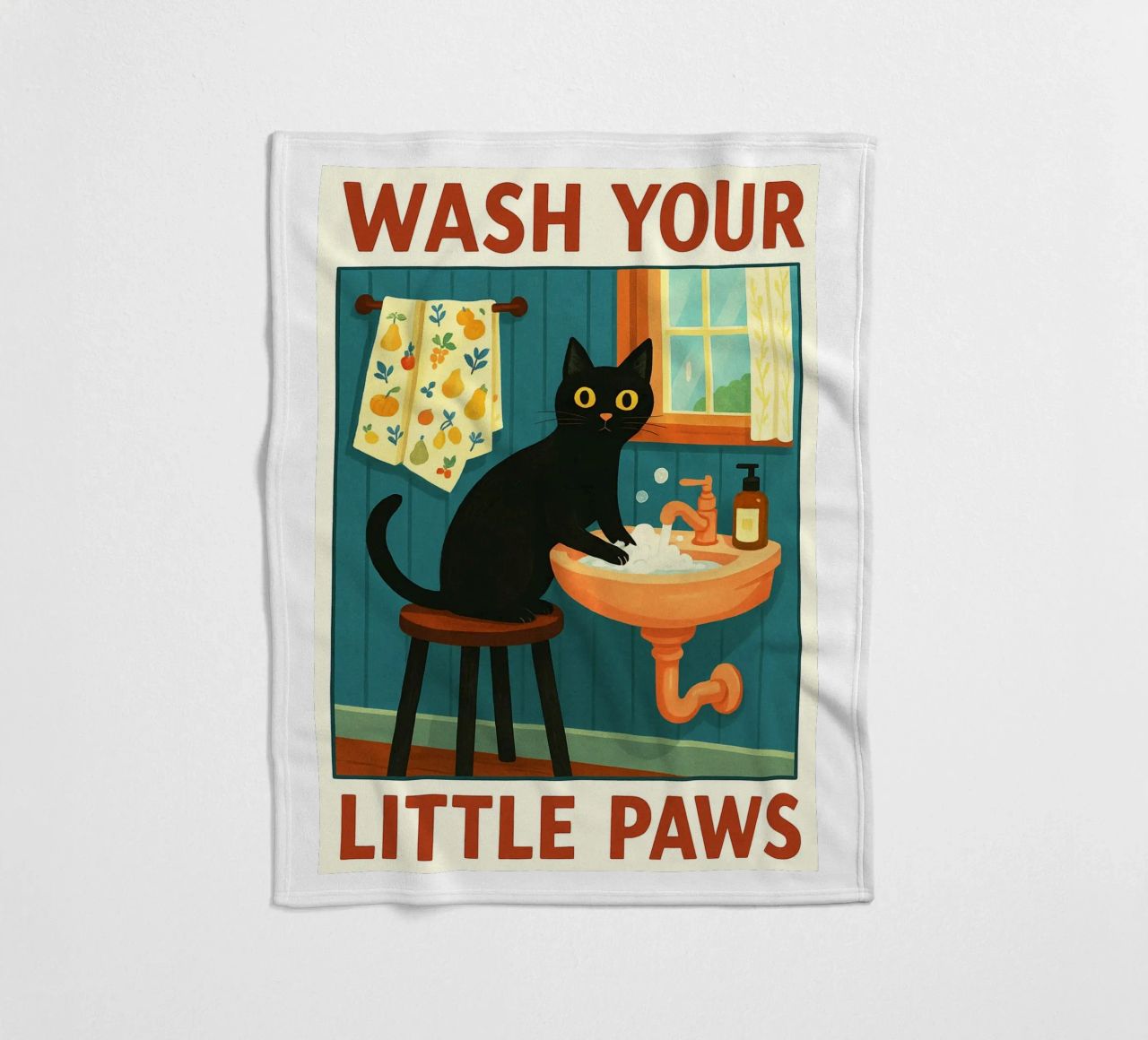 Wash your Paws Black Cat Funny Bathroom Art (Lavez vos pattes, chat noir, art de la salle de bain) plaid polaire de the gindils