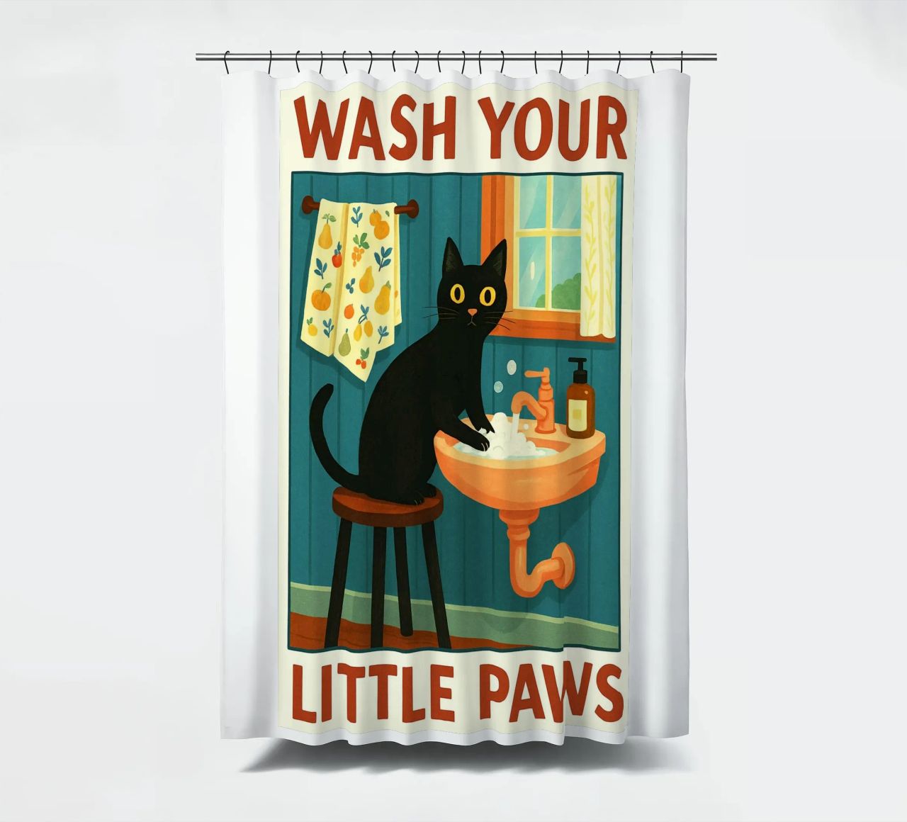 Wash your Paws Black Cat Funny Bathroom Art (Lavez vos pattes, chat noir, art de la salle de bain) rideau de douche de the gindils